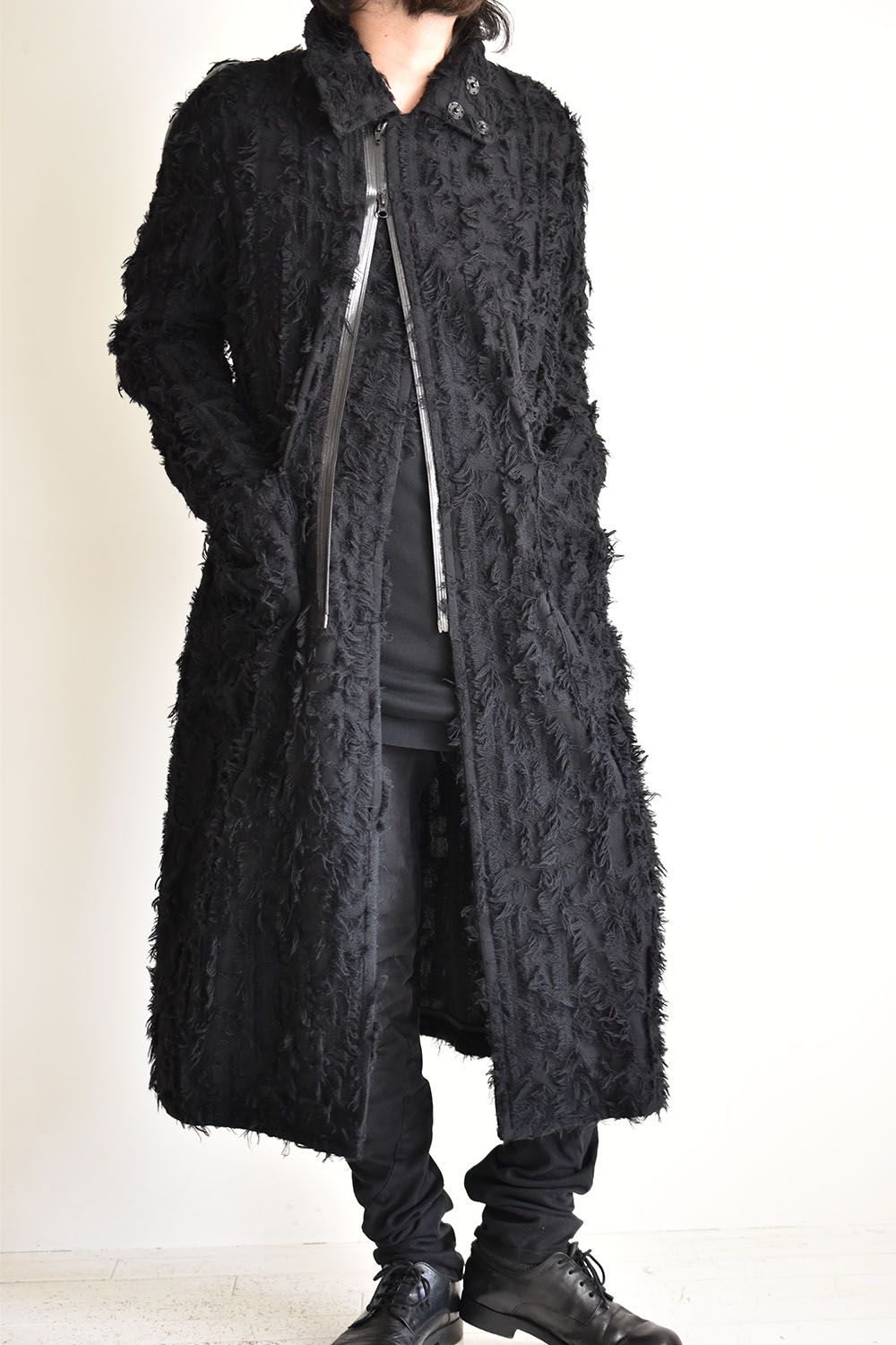ウールカットジャガード Multi Zip Overside Coat"Black"/マルチジップオーバーサイズコート"ブラック"
