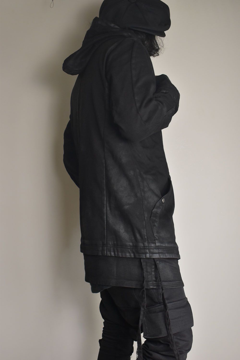 Coated Bonding Hoodie Denim Blouson"Black" / コーディングボンディングフーデッドデニムブルゾン"ブラック"