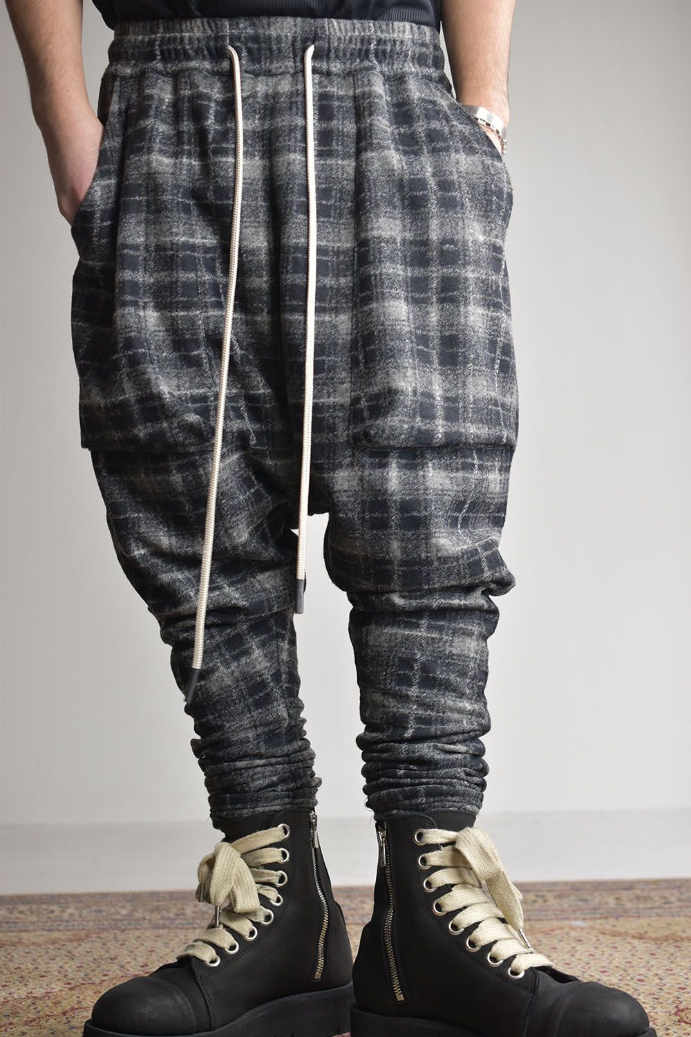 Check Johdpurs Pants"BKGY×BK" / チェックジョッパーズパンツ"ブラックグレー×ブラック"