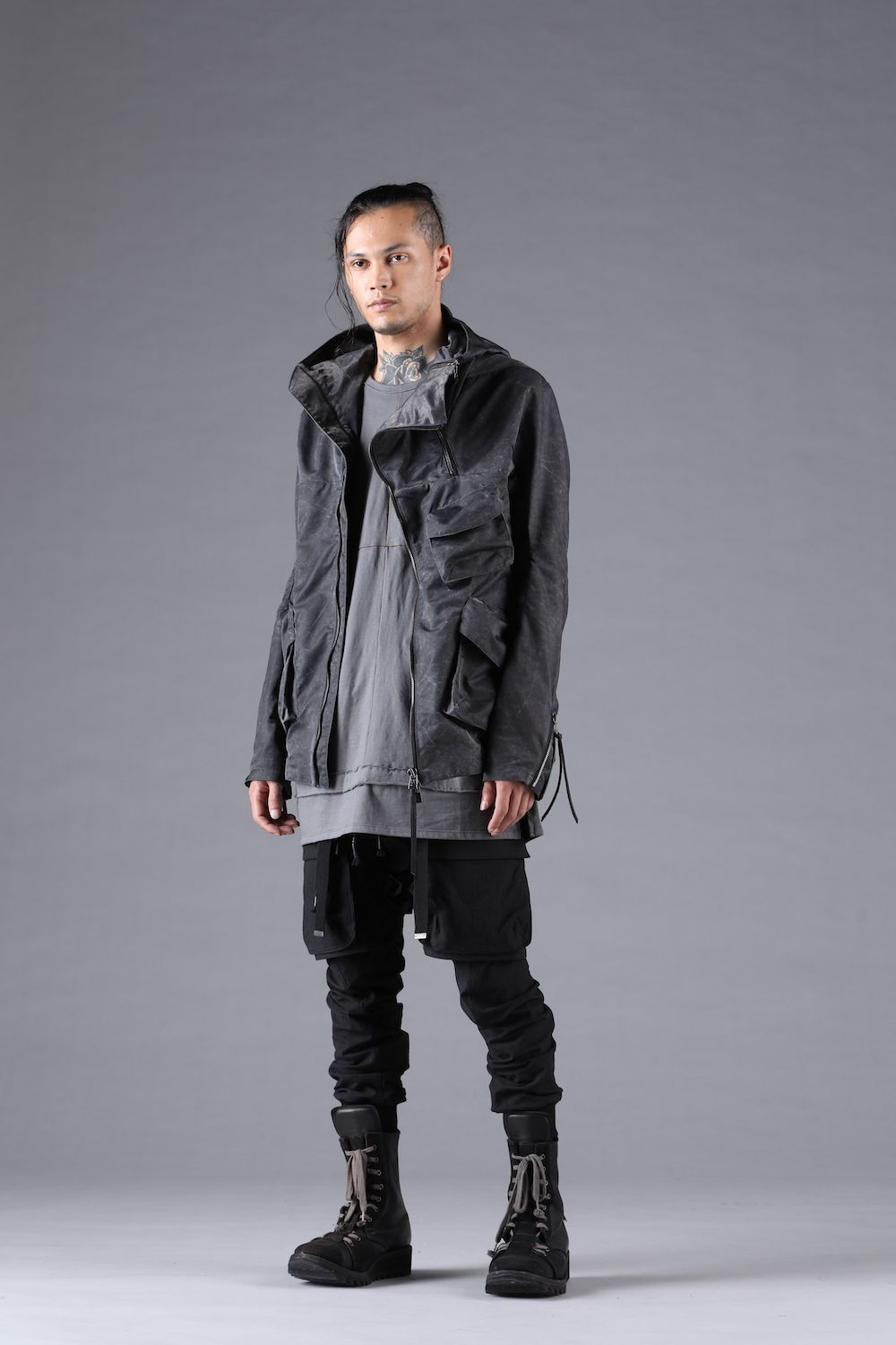 Pigment Coated Washer Nylon Hooded Jacket"Black" / 顔料コーティングワッシャーナイロンフーデットジャケット"ブラック"