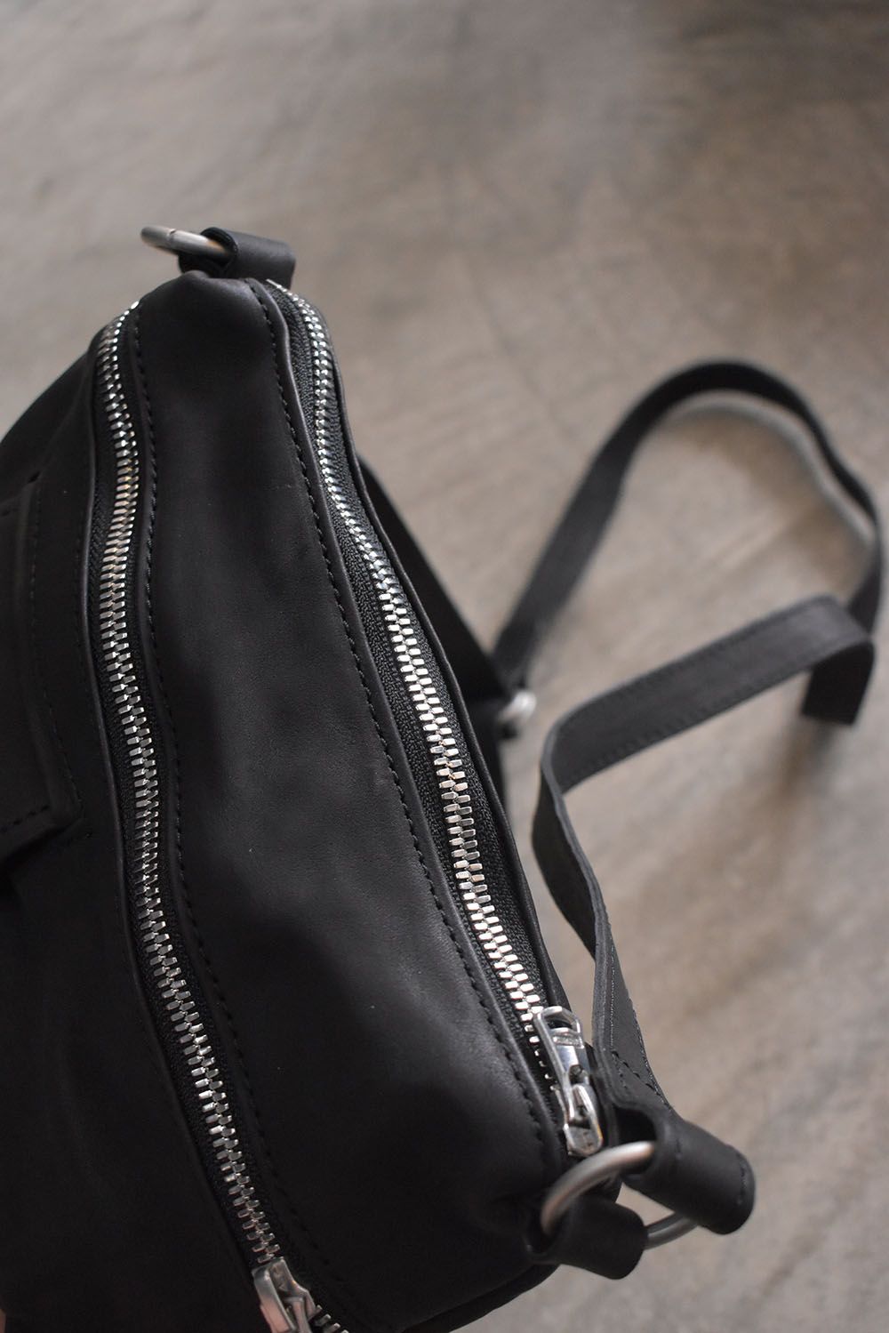 Japan Calf Product Wash Rider's Succotch"Black" / ジャパンカーフ製品洗いライダースサコッシュ"ブラック"