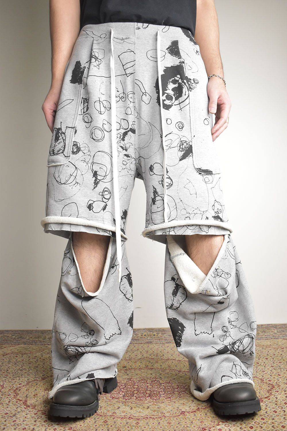 Sweat Print Wide Pants"Grey" / スウェットプリントワイドパンツ"グレー"
