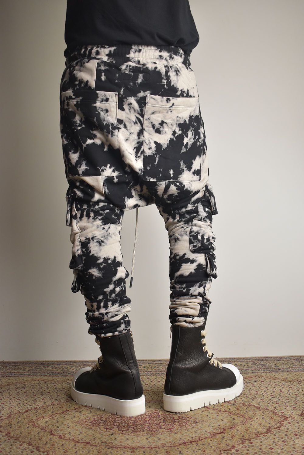 Discharge Pinting Cargo Sarouel Skinny"Black×Ivory" /ディスチャージプリントカーゴサルエルスキニー"ブラック×アイボリー"