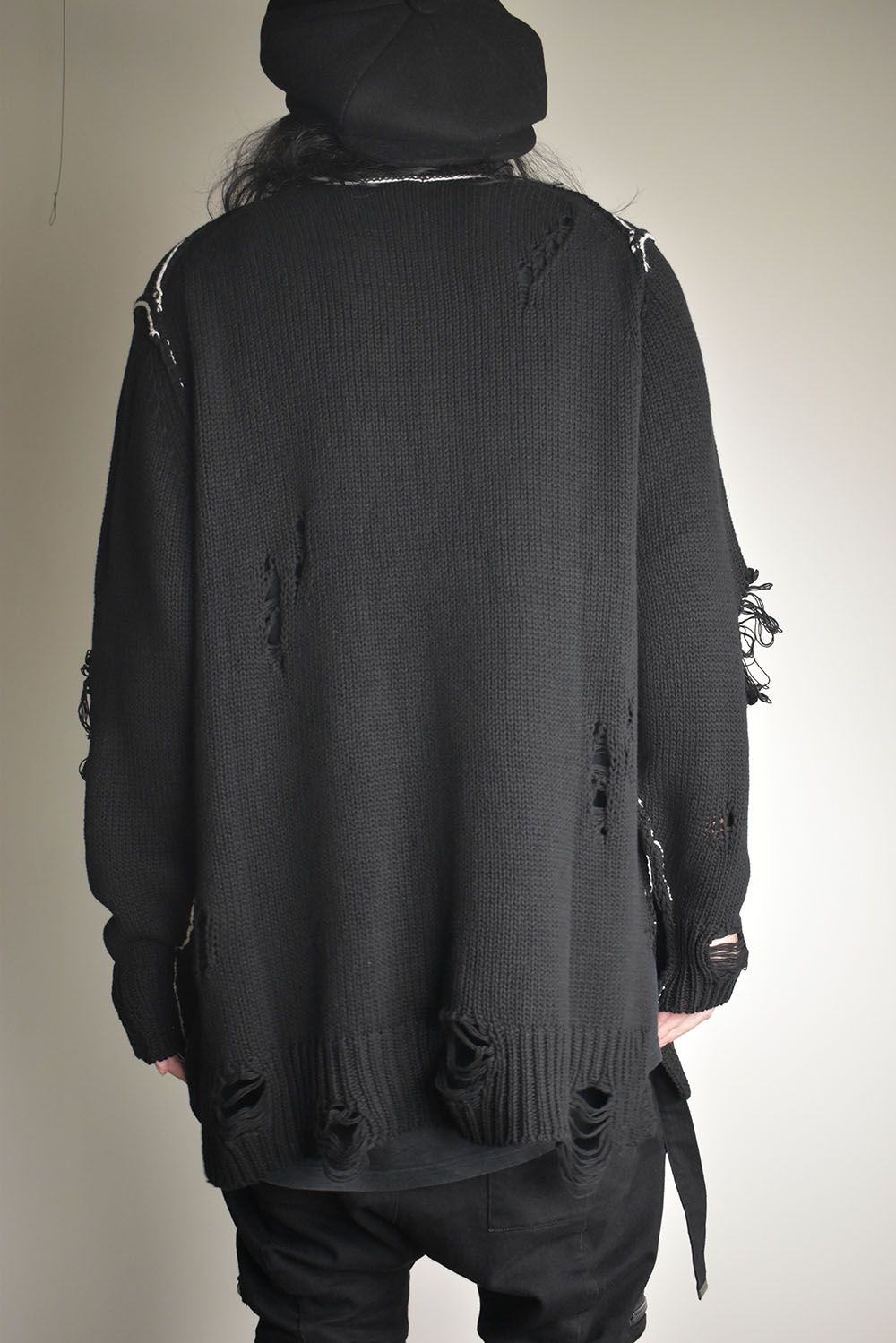 Cotton 3GG Damaged Knit Pullover"Black" / コットン 3GG ダメージニットプルオーバー"ブラック"
