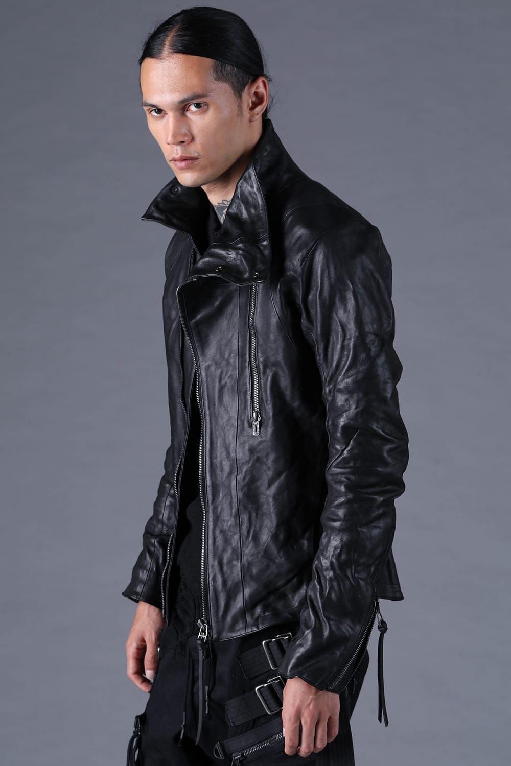 《2027SS先行予約分》Horse Leather High-Neck Jacket"Black" / ホースレザーハイネックジャケット"ブラック"