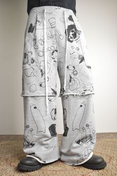 Sweat Print Wide Pants"Grey" / スウェットプリントワイドパンツ"グレー"