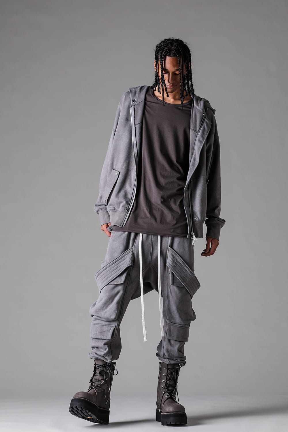 《2027SS先行予約》French Terry Belt Cargo Sarrouel Easy Pants "Black / Grey / L.Beige"/ フレンチテリー裏毛ベルトカーゴサルエルイージーパンツ"ブラック / グレー /ライトベージュ"