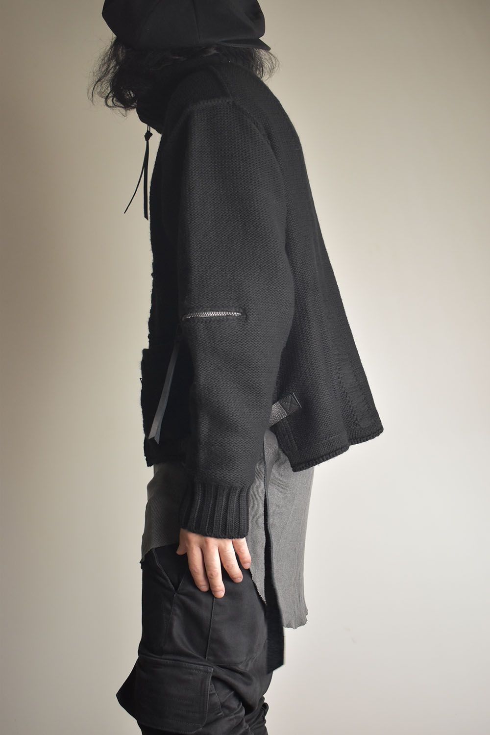 Damage Stripe Knit Cropped Jacket "Black" / ダメージストライプニットクロップドジャケット"ブラック"