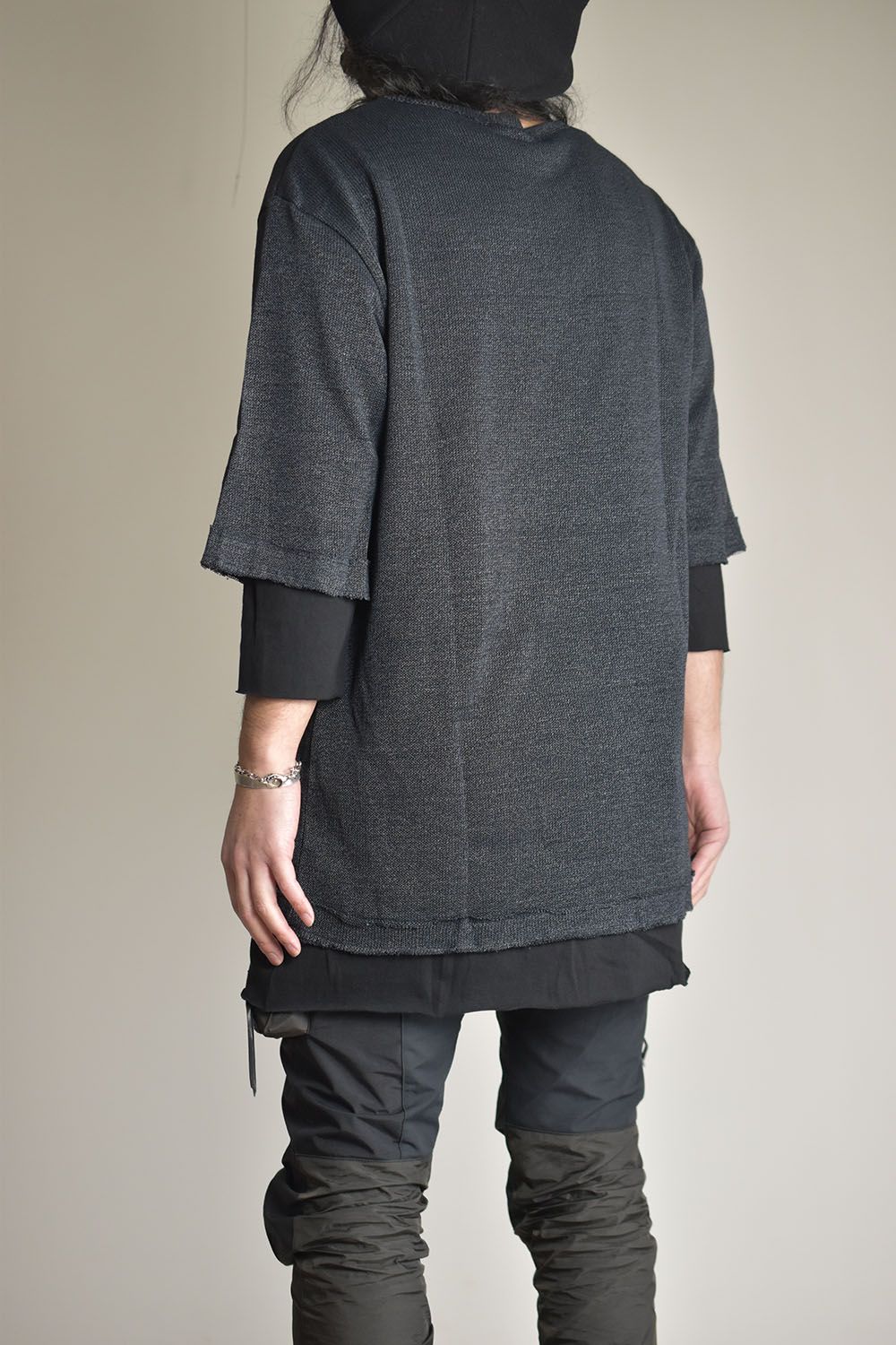 Washi×Rayon Knit Layered Tee"Black"/和紙×レーヨンニットレイヤードTシャツ"ブラック"