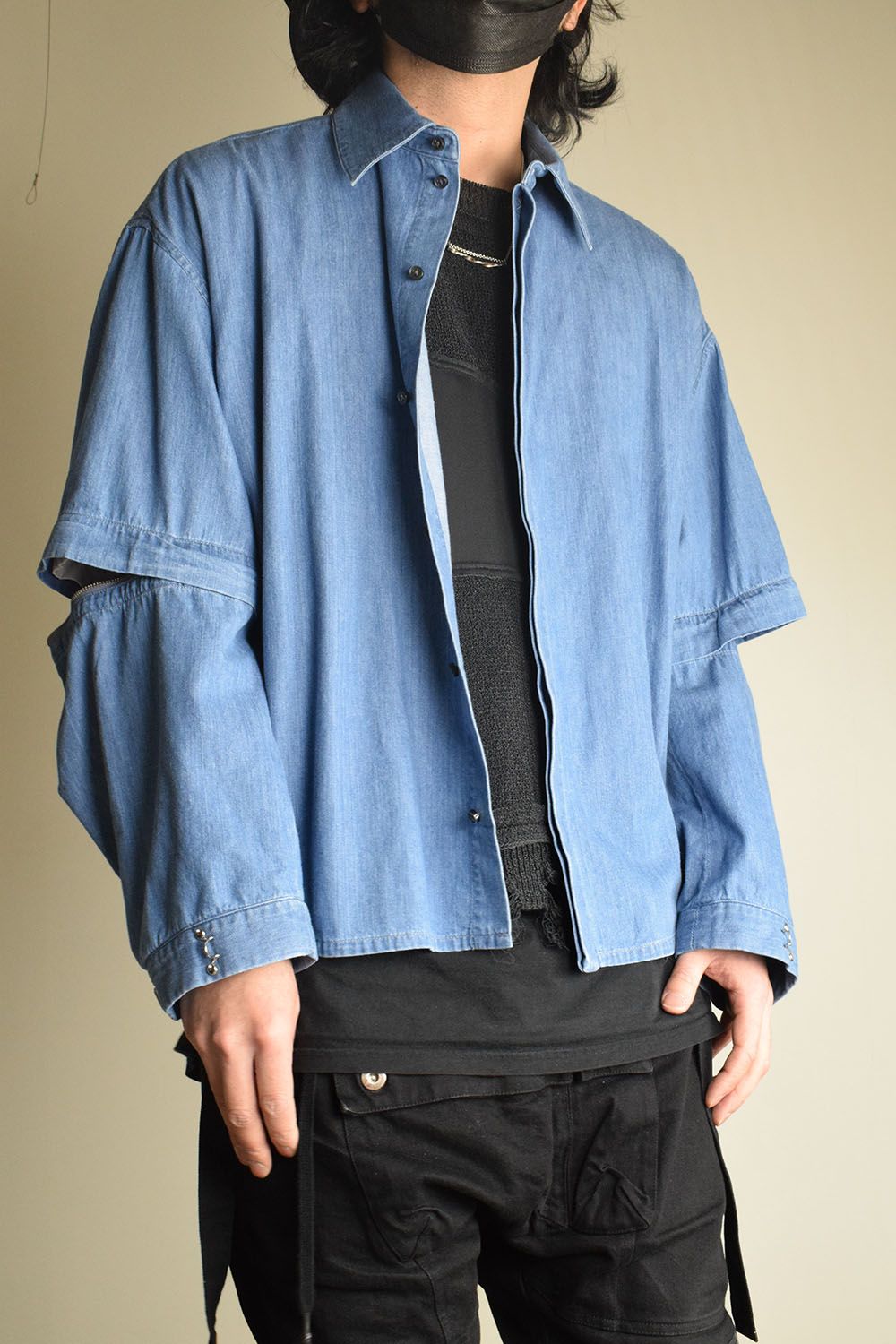 Detachable Sleeve Hook Cuff Shirt"Blue Washed" / デタッチャブルスリーブホックカフスシャツ"ブルーウォッシュド"