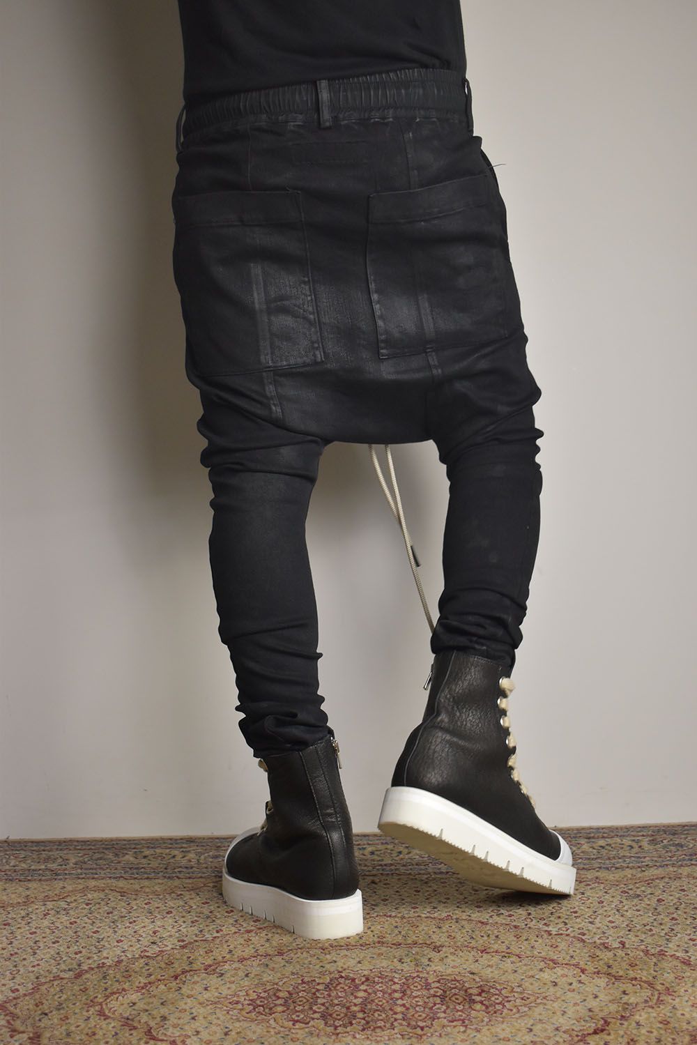 Coated Stretch denim Sarouel skinny"Black" / コーティングストレッチデニムサルエルスキニー"ブラック"