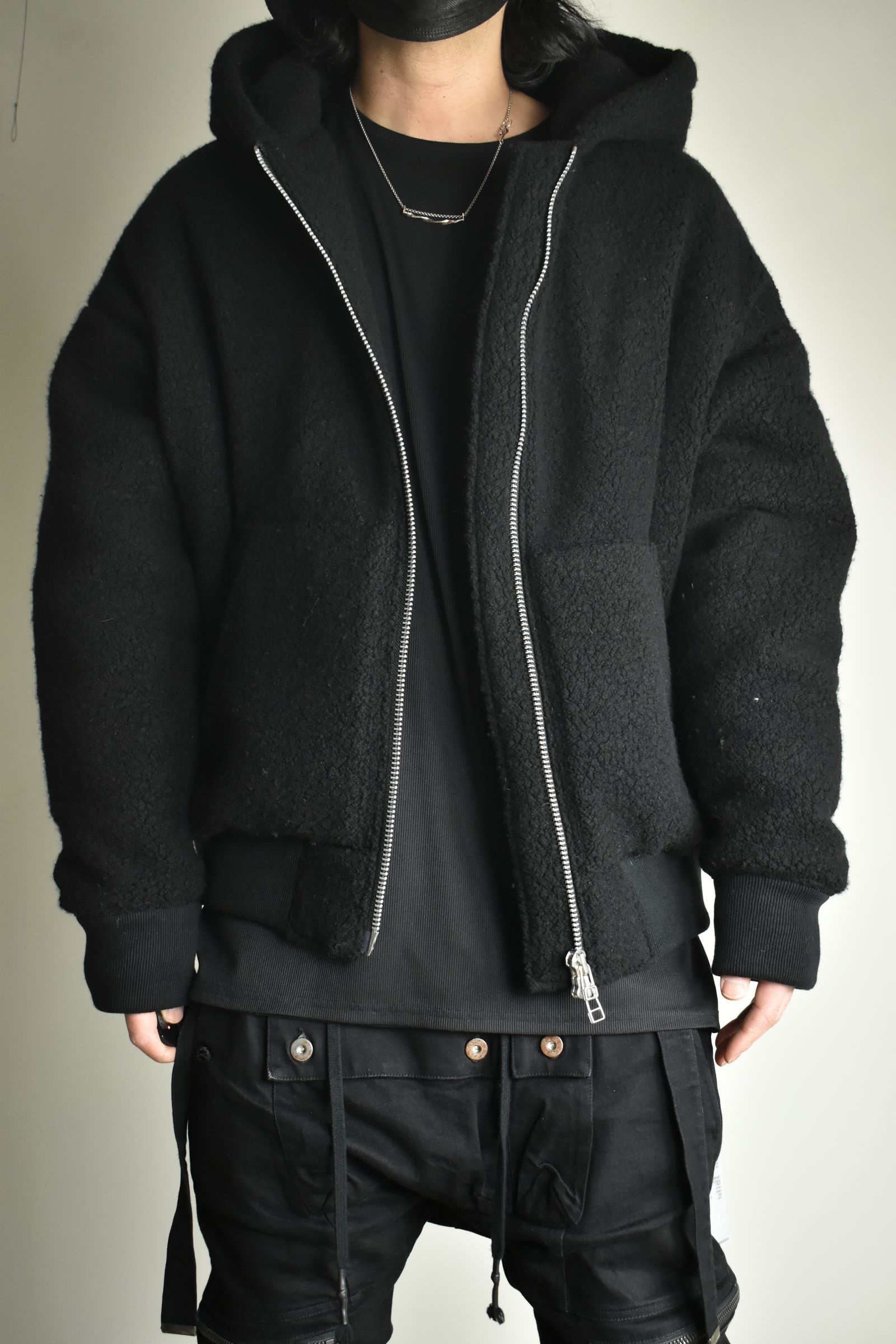 《2026AW先行予約》Sheep Pile Knit Padded Hoodie"Black / Khaki" / シープパイルニットパデッドフーディ"ブラック / カーキ"