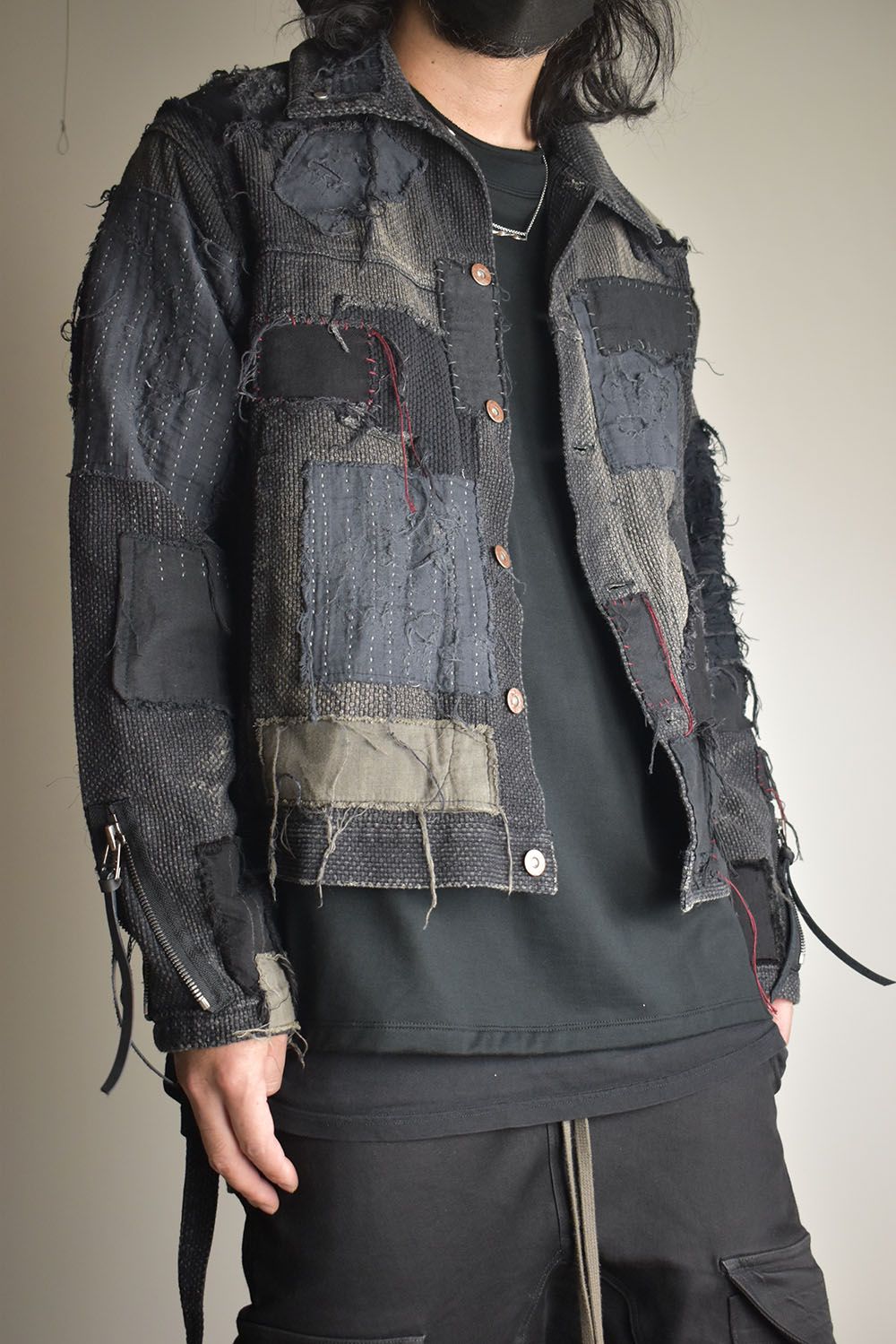 Crust Damage Repair Sashiko Jacquard Jacket "Black" / クラストダメージリペア刺子ジャガードジャケット"ブラック"