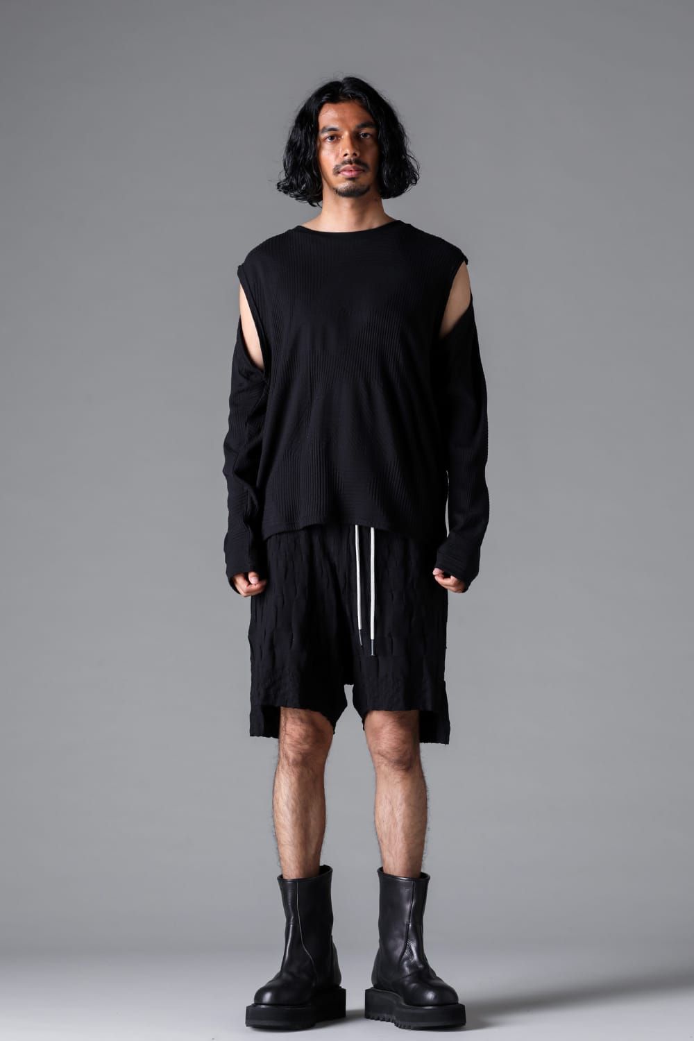 《2026SS先行予約》Deformed Stripe Pattern Shiva Long Sleeve Tee "Black / Cream" /ディフォルメドストライプパターンシヴァロングスリーブ"ブラック/クリーム"