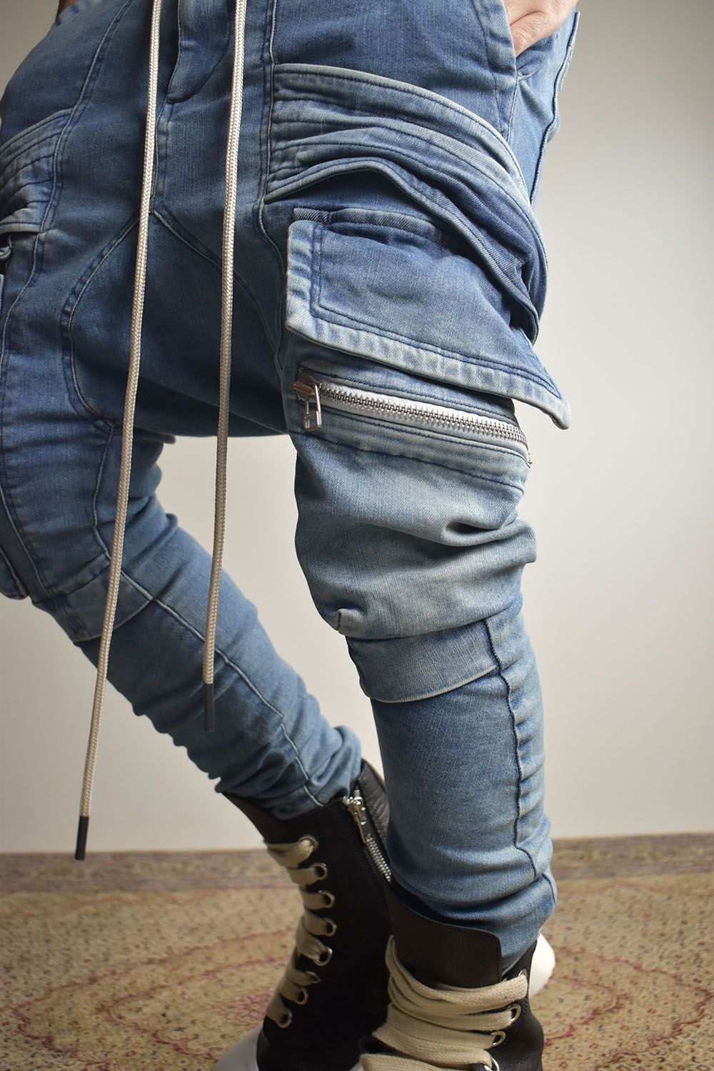 Denim Cargo Sarouel Skinny"Damage Black/Indigo Blue"/デニムカーゴサルエルスキニー"ダメージブラック/インディゴブルー"