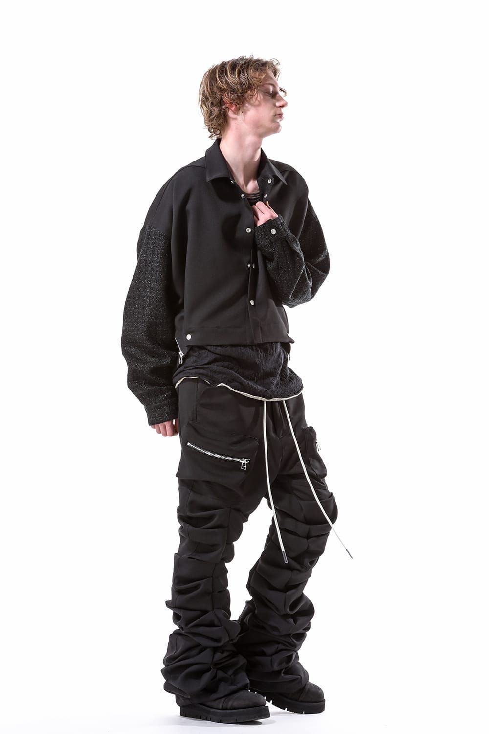 Twill Monster Tuck Flare Baggy Pants"Black"/ツイルモンスタータックフレアバギーパンツ"ブラック"