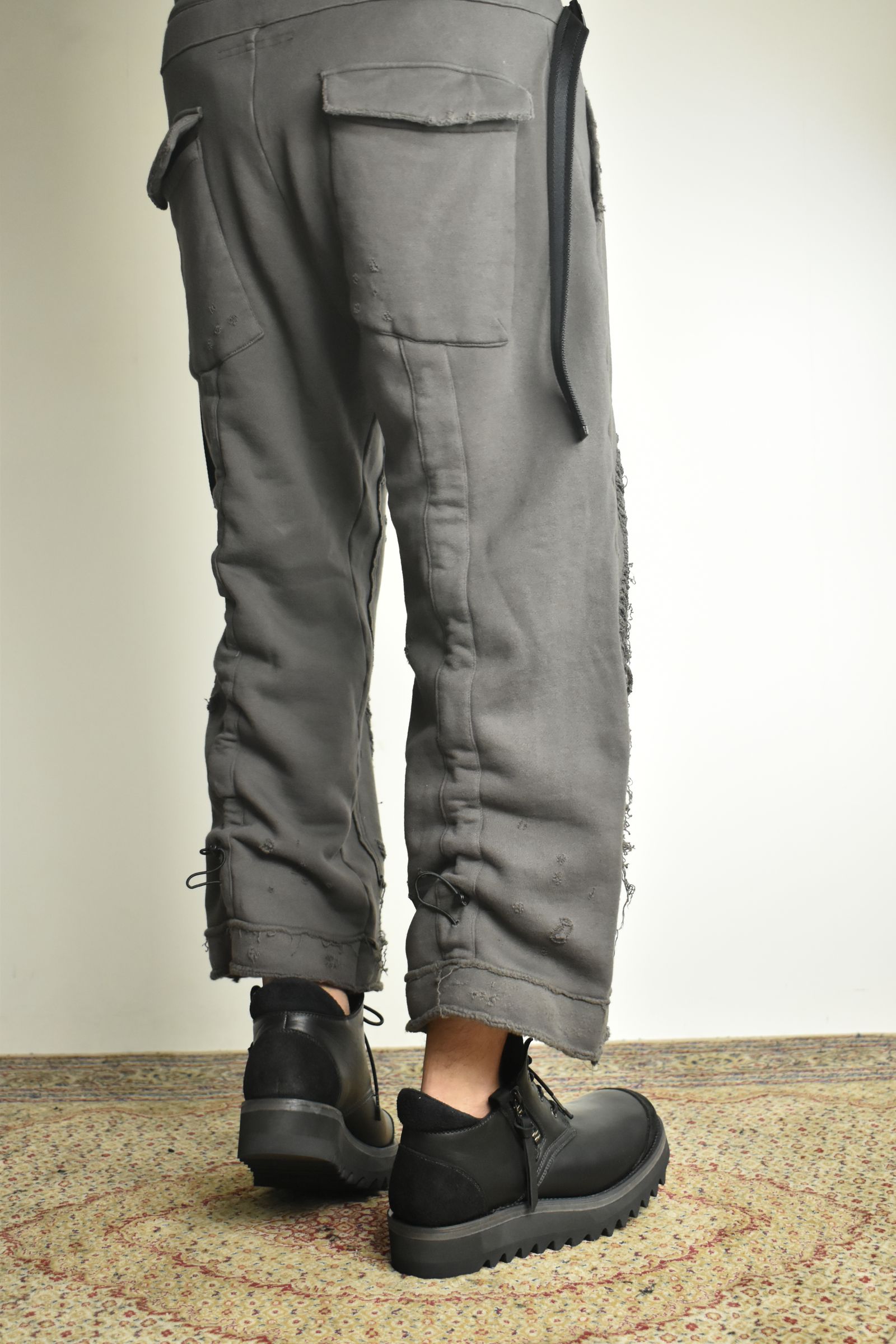 Untwisted Yarn Fleece Shotgun Wide Cropped Pants"Charcoal" / 無撚糸裏毛ショットガンワイドクロップドパンツ"チャコール"