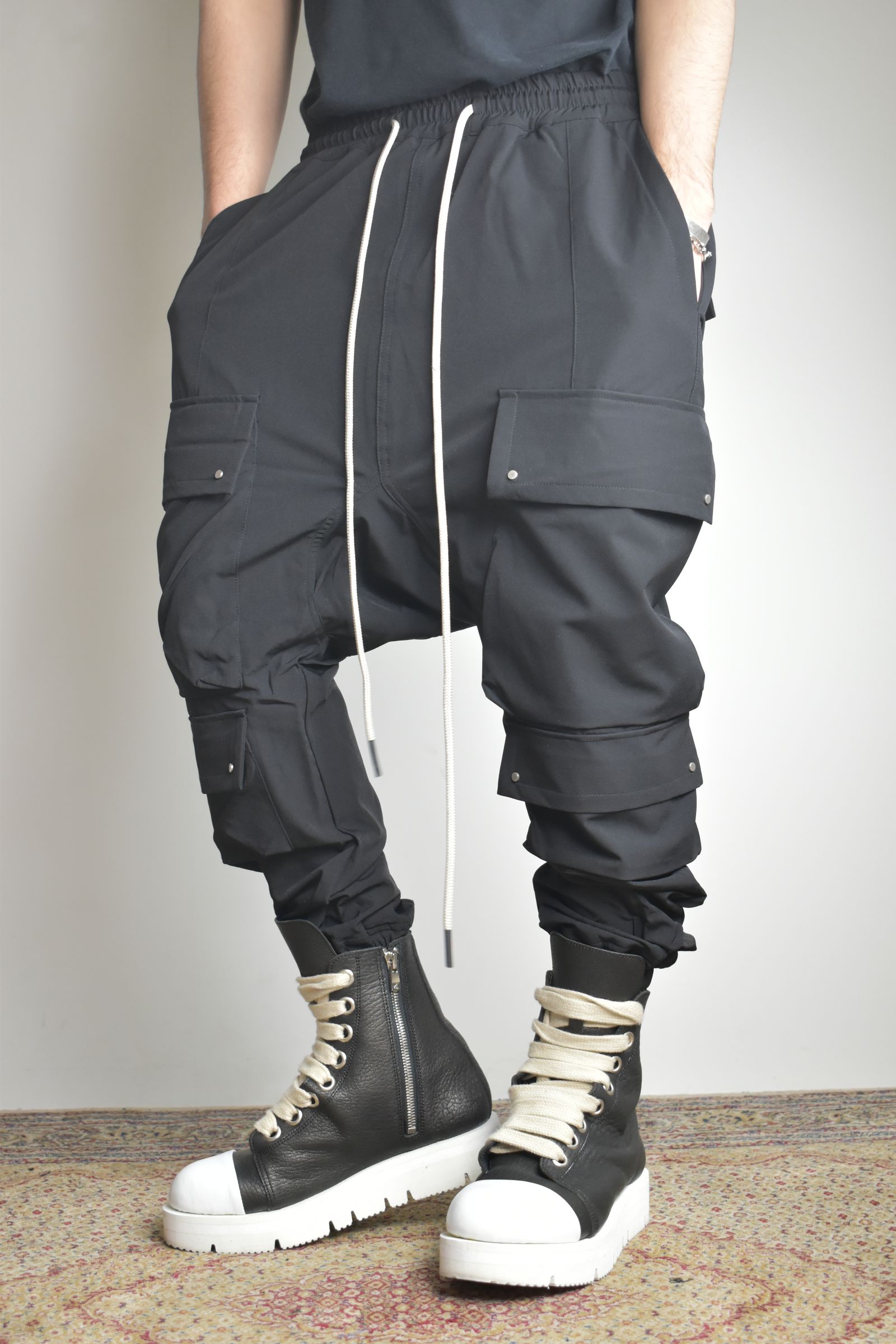 Stretch Nylon Military Sarouel Pants"Black" / ストレッチナイロンミリタリーサルエルパンツ"ブラック"