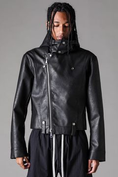 《2027SS先行予約》Vegan Leather Hoodei Double Riders "Black" / ヴィーガンレザーフーディダブルライダース"ブラック"