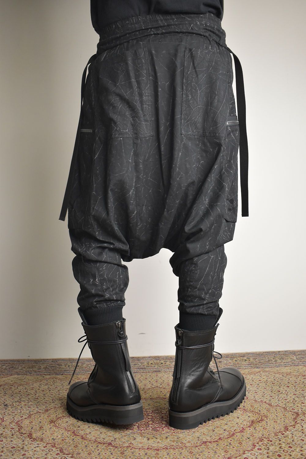 Catch Washer Bleach Belt Adjustable Sarouel Cargo Pants"Black" / キャッチワッシャーブリーチベルトアジャスタブルサルエルカーゴパンツ"ブラック"