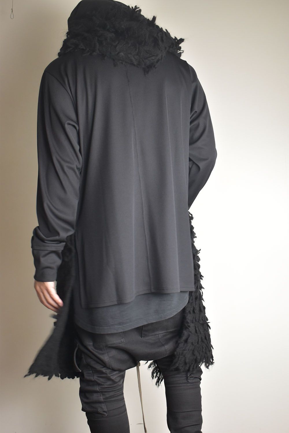 5GG Long Pile Knit Hoodie Stole"Black" / ロングパイルニットフーディストール"ブラック"