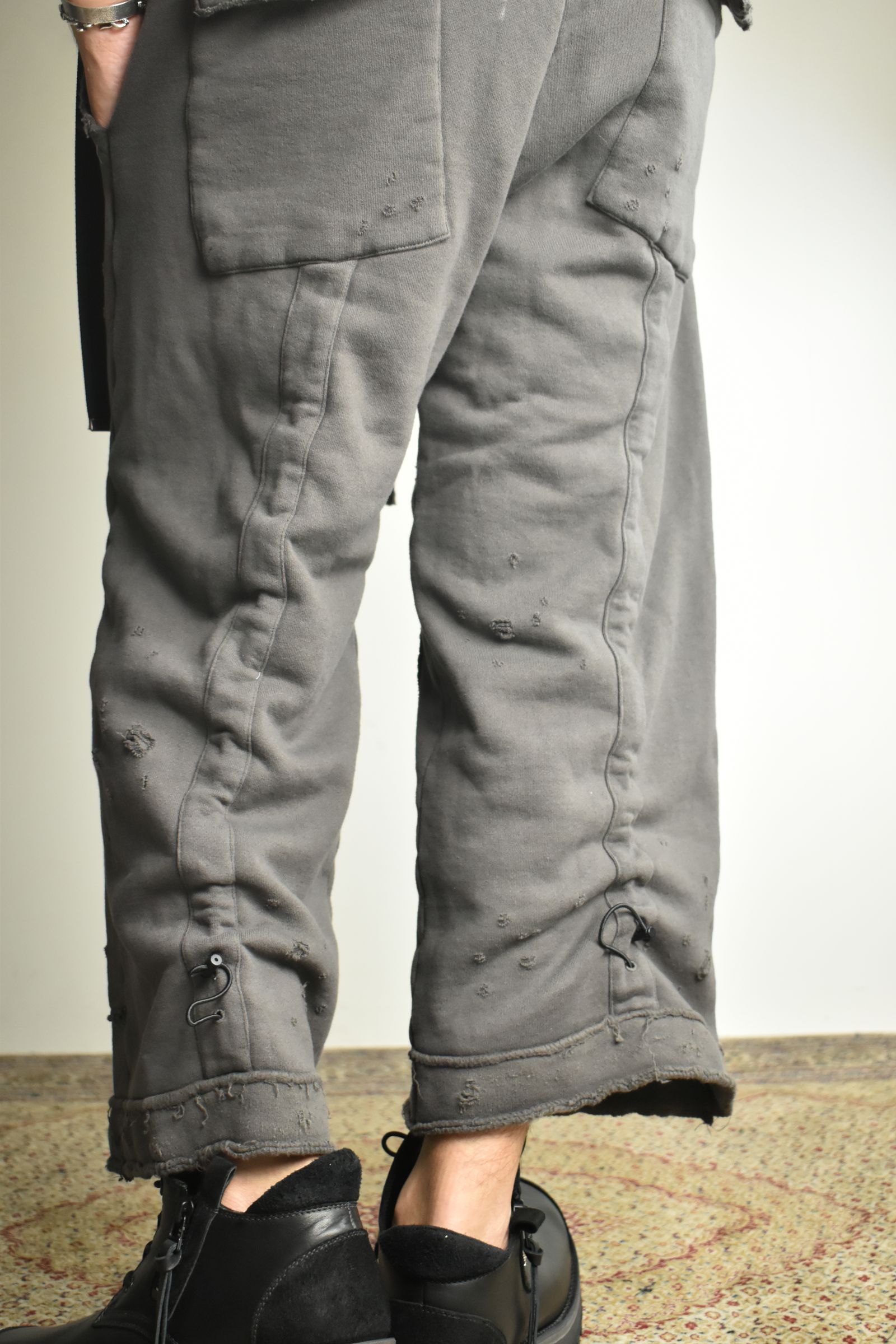 Untwisted Yarn Fleece Shotgun Wide Cropped Pants"Charcoal" / 無撚糸裏毛ショットガンワイドクロップドパンツ"チャコール"