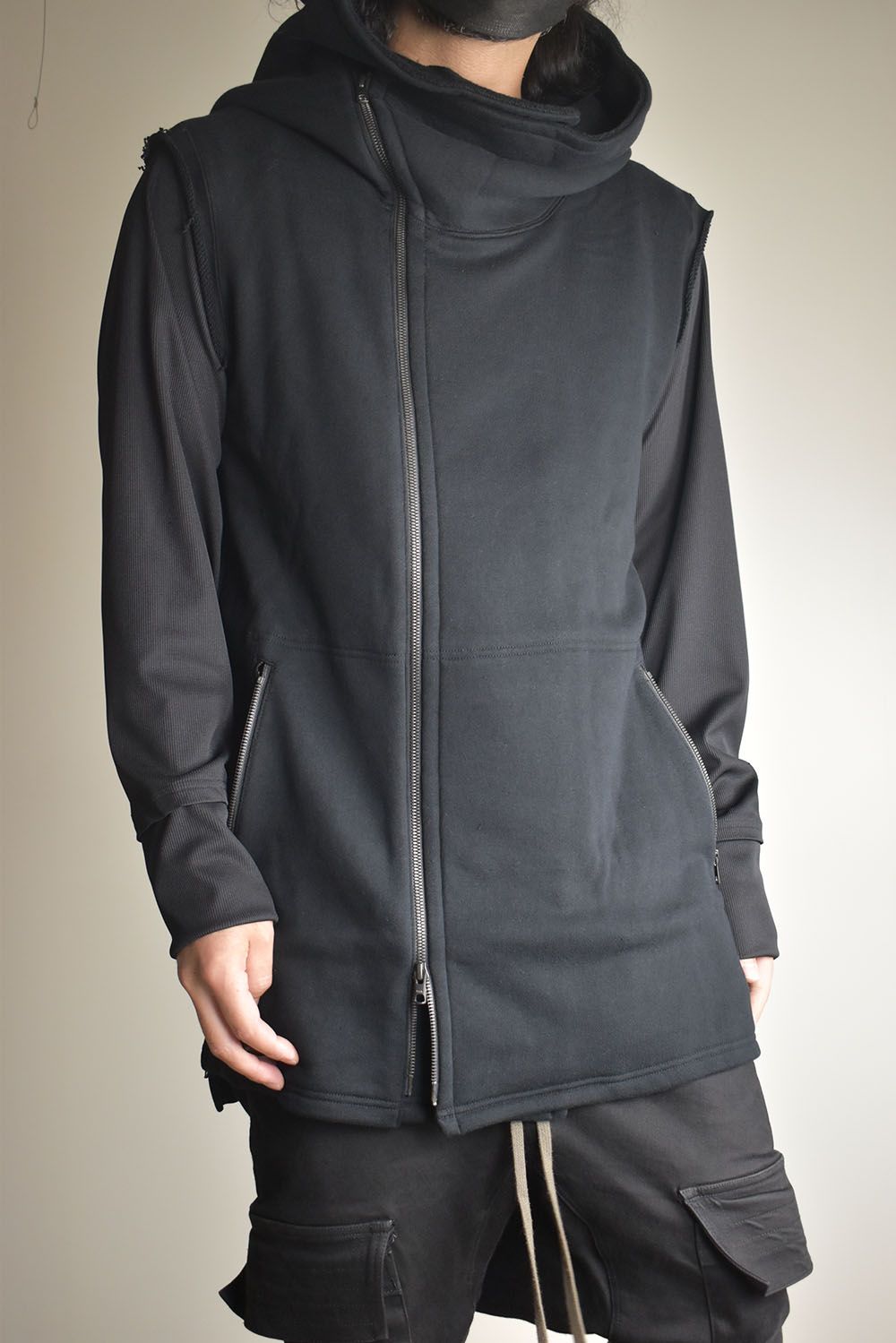 Over Sized Sleeve Less Hoodei"Black" /オーバーサイズスリーブレスフーディ"ブラック"