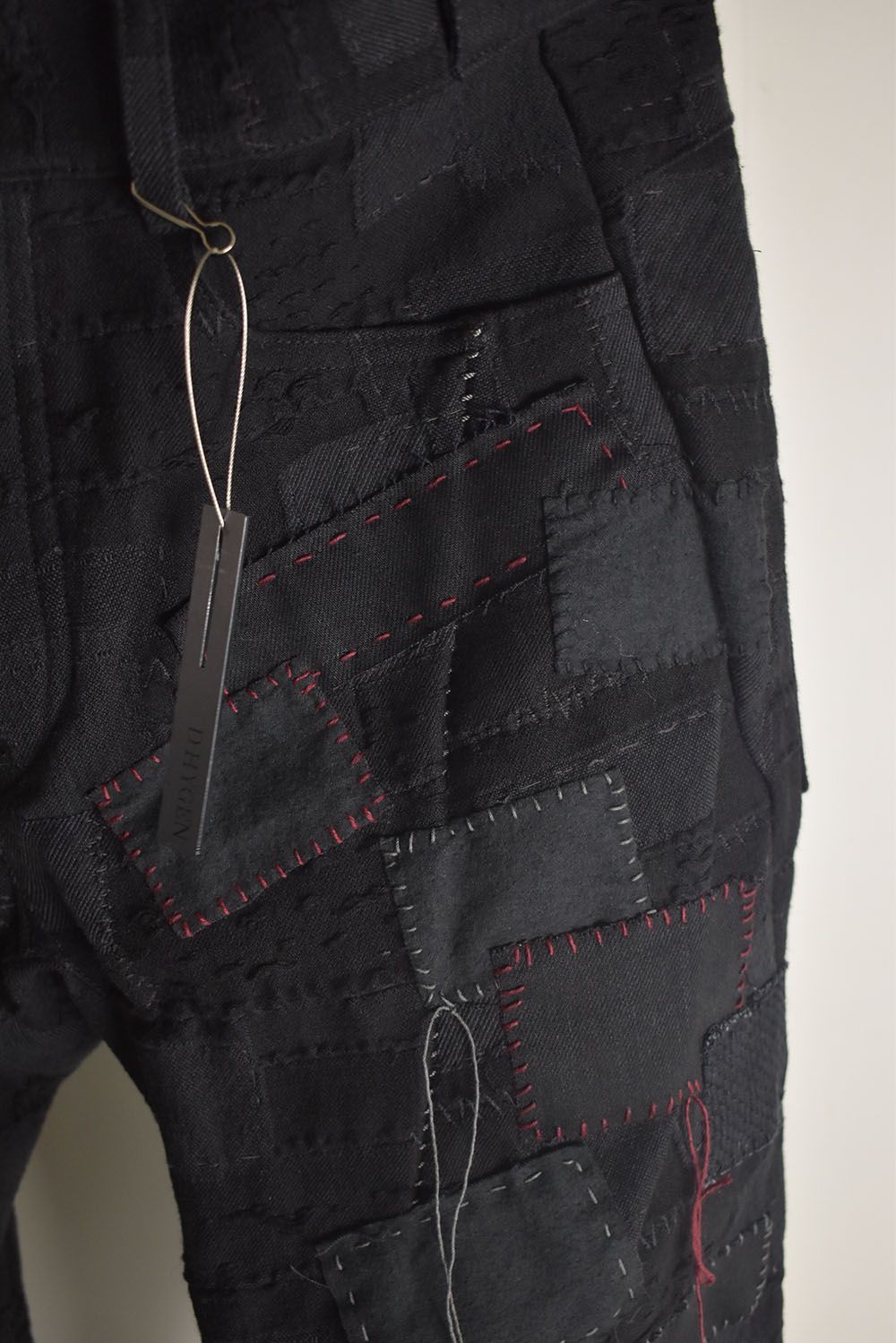 Hand Patchwork Crust Jacquard Overlock Twist Curve Pants "Black" / ハンドパッチワーククラストジャガードオーバーロックツイストカーブパンツ"ブラック"