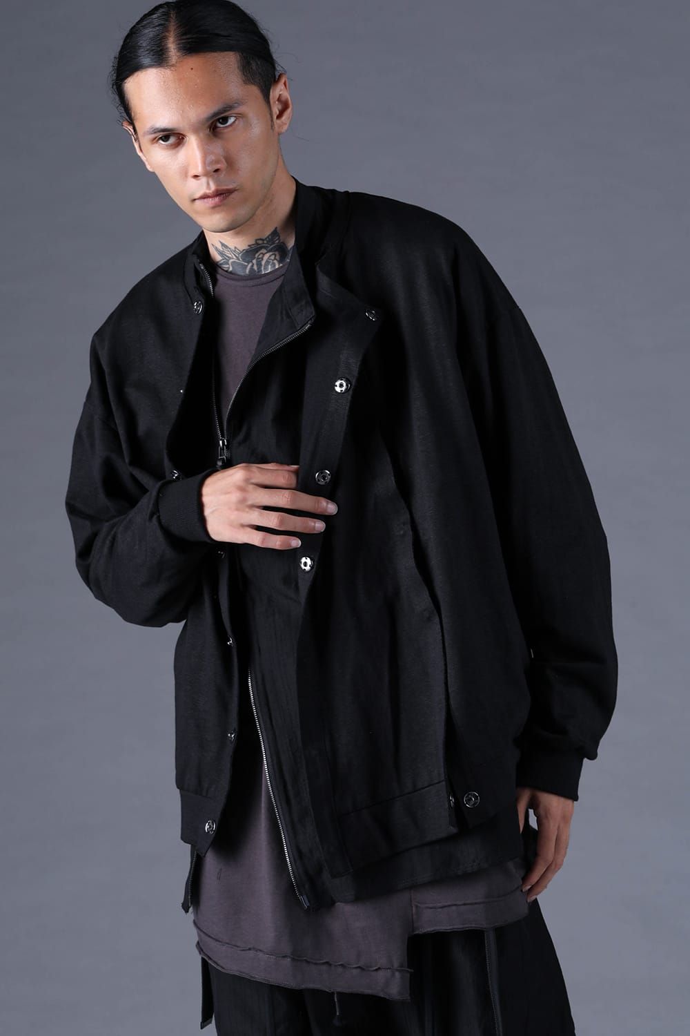 《2027SS先行予約分》Linen-Cotton Jersey Double-Open Cardigan "Black" / リネンコットンジャージーダブルオープンカーディガン"ブラック"