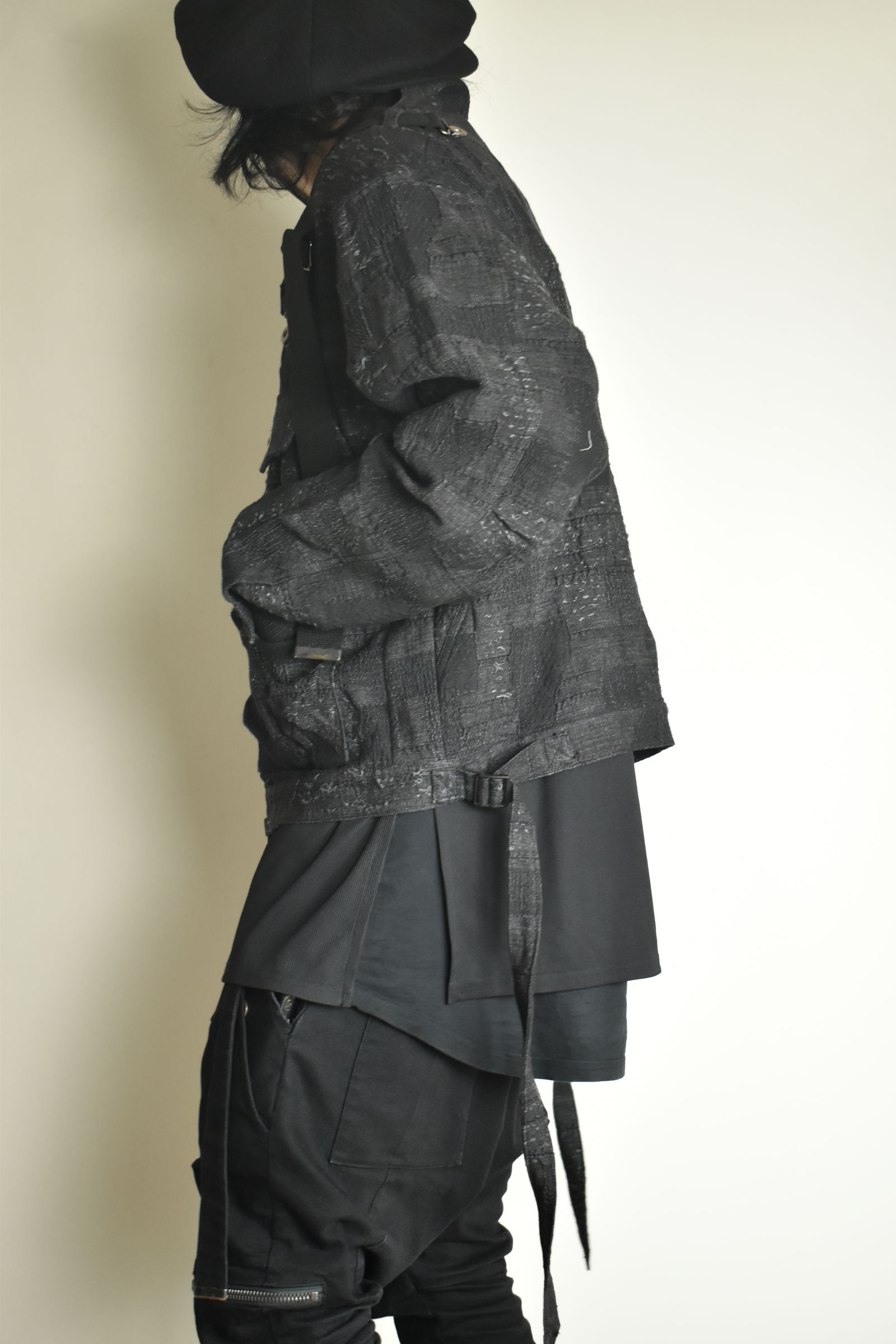 Crust Jacquard Salopette Layered Jacket"Black" / クラストジャガードサロペットレイヤードジャケット"ブラック"