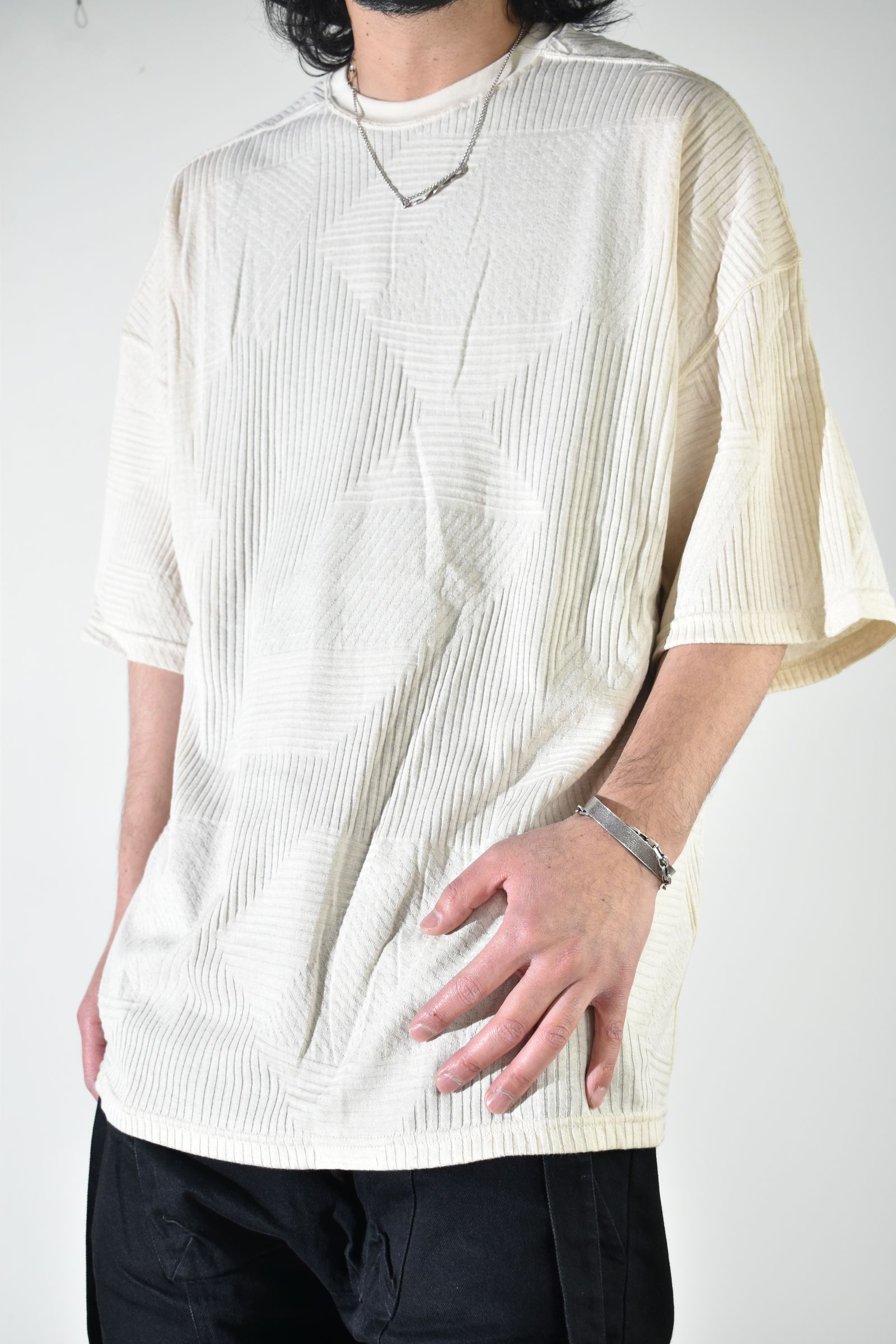 Deformed Stripe Pattern Jumbo Tee "Cream" /ディフォルメドストライプパターンジャンボTee"クリーム"