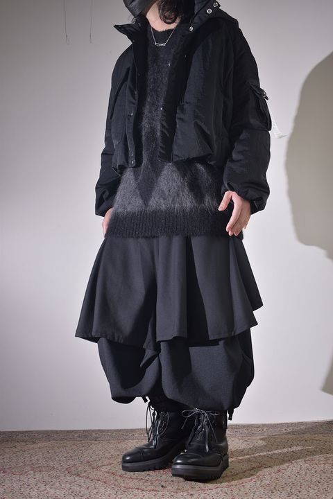 ショートブルゾン×レイヤードワイドサルエル