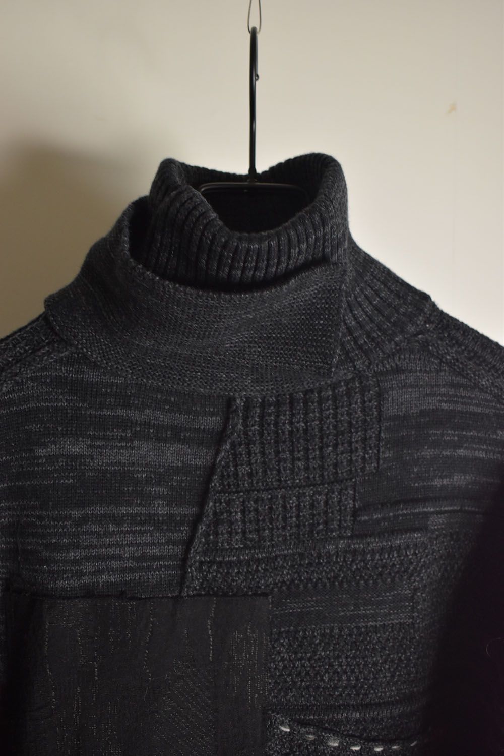 Cotton Cashmere Crust Patch Knit Pullover "Charcoal" / コットンカシミヤクラストパッチニットプルオーバー"チャコール"