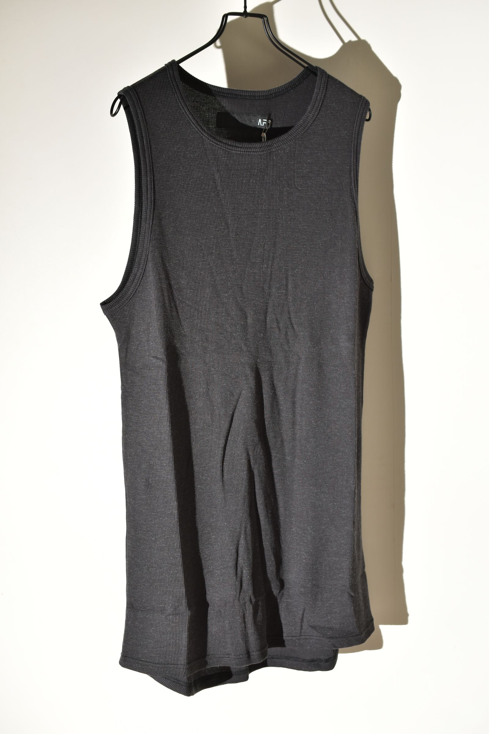 Back Printed Waffle Jersey Long Tank Top"D.Grey" バックプリントワッフルジャージーロングタンクトップ"ダークグレー"