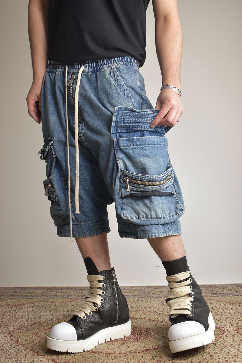 Vintage Denim Military Shorts"Blue" / ヴィンテージデニムミリタリーショーツ"ブルー"
