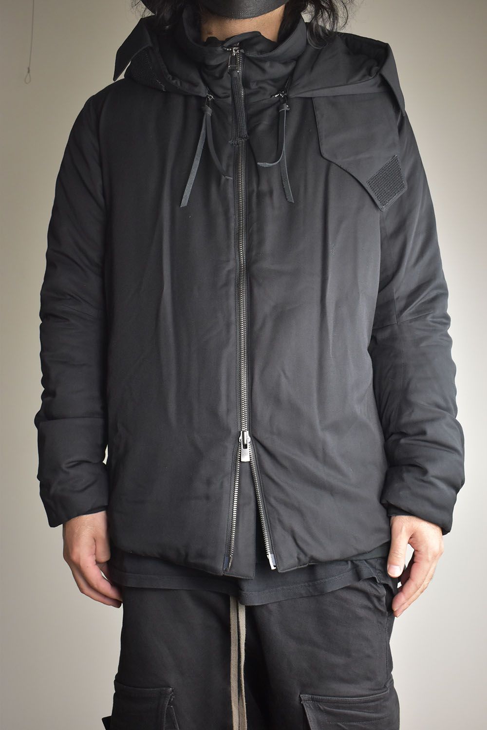 Rayon Twill Vest Hooded Down Jacket "Black" / レーヨンツイルベスト/フードアタッチドダウンジャケット"ブラック"