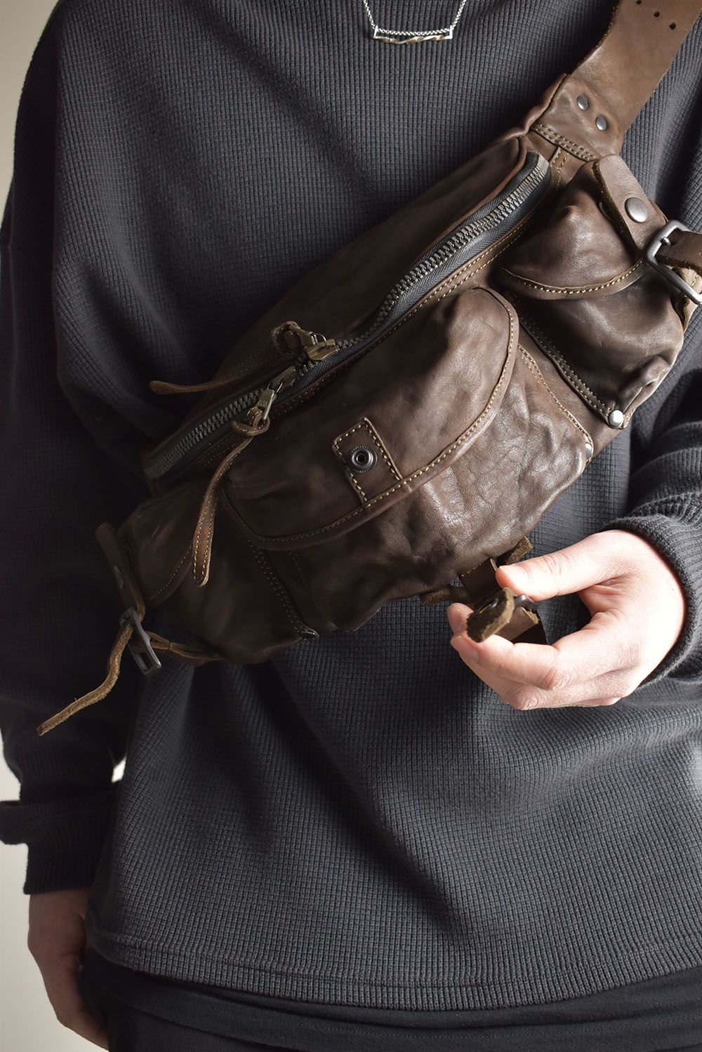 Double Shoulder 3Pin Belt Waist/Shoulder Bag"Khaki" / ダブルショルダー3ピンベルトウエスト/ショルダーバッグ"カーキ"