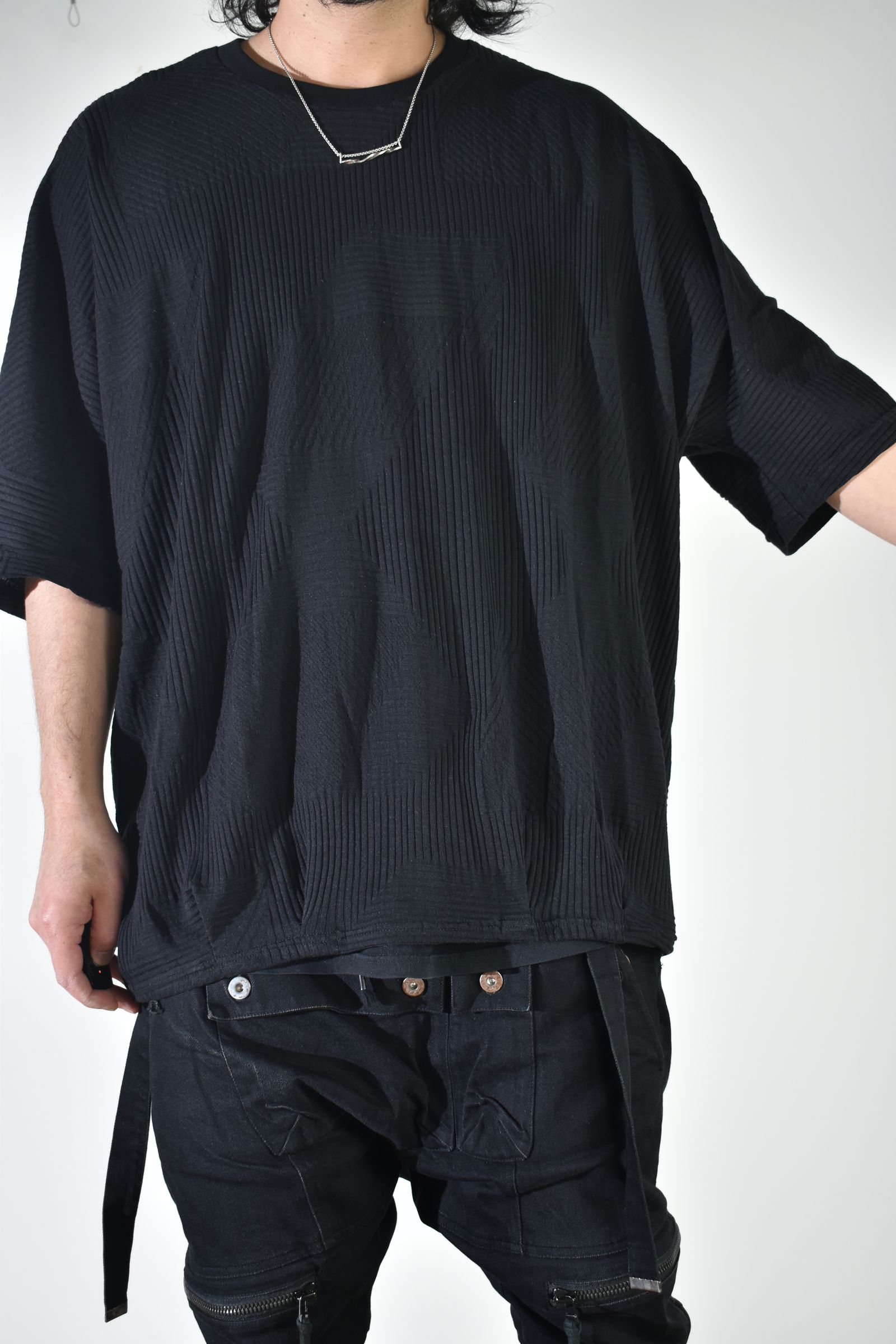 Deformed Stripe Pattern Dolman Tee "Black " /ディフォルメドストライプパターンドルマンTee"ブラック"