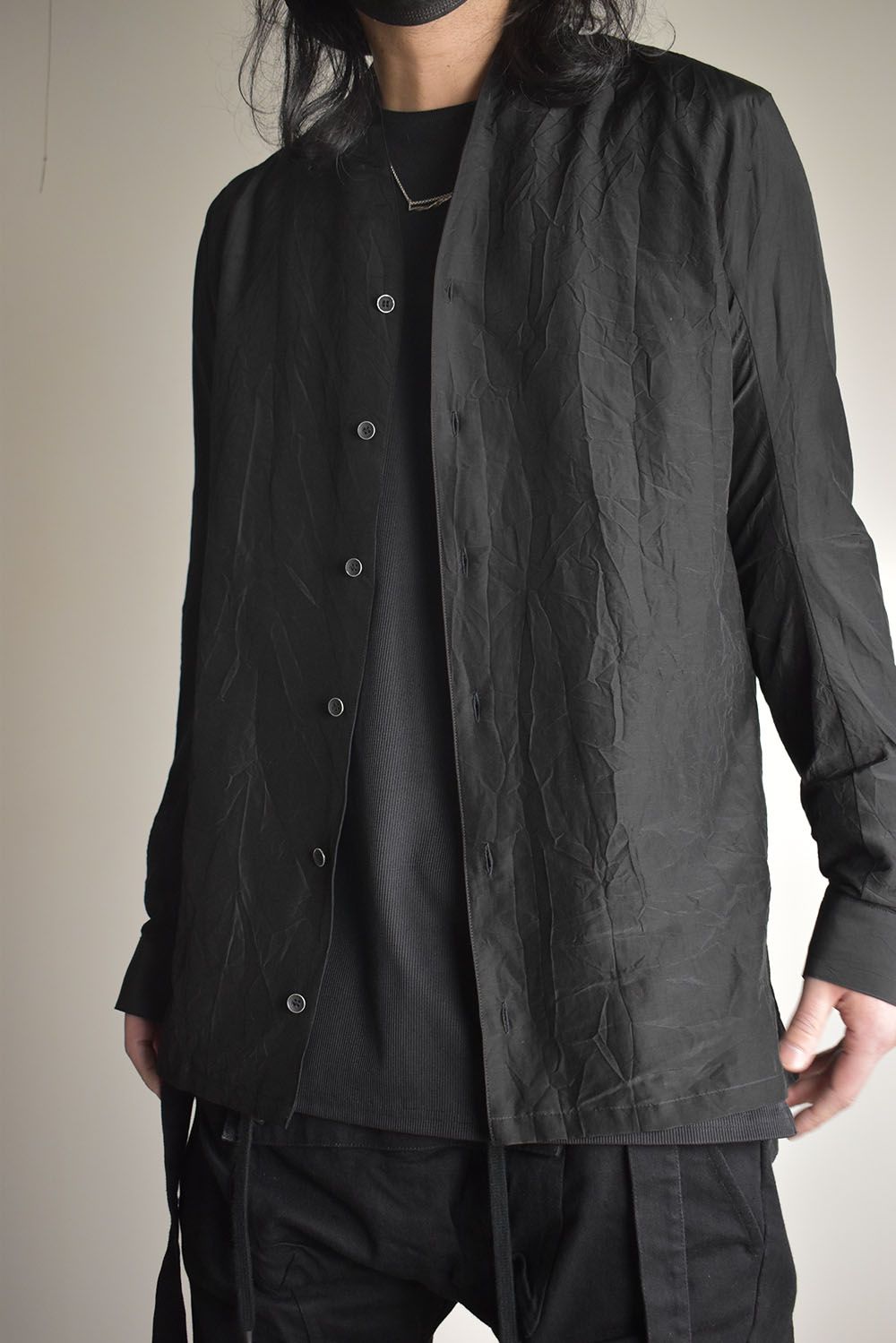 Silk Cotton Washer Shawl Collar Shirt"Black" / シルクコットンワッシャーショールカラーシャツ"ブラック"