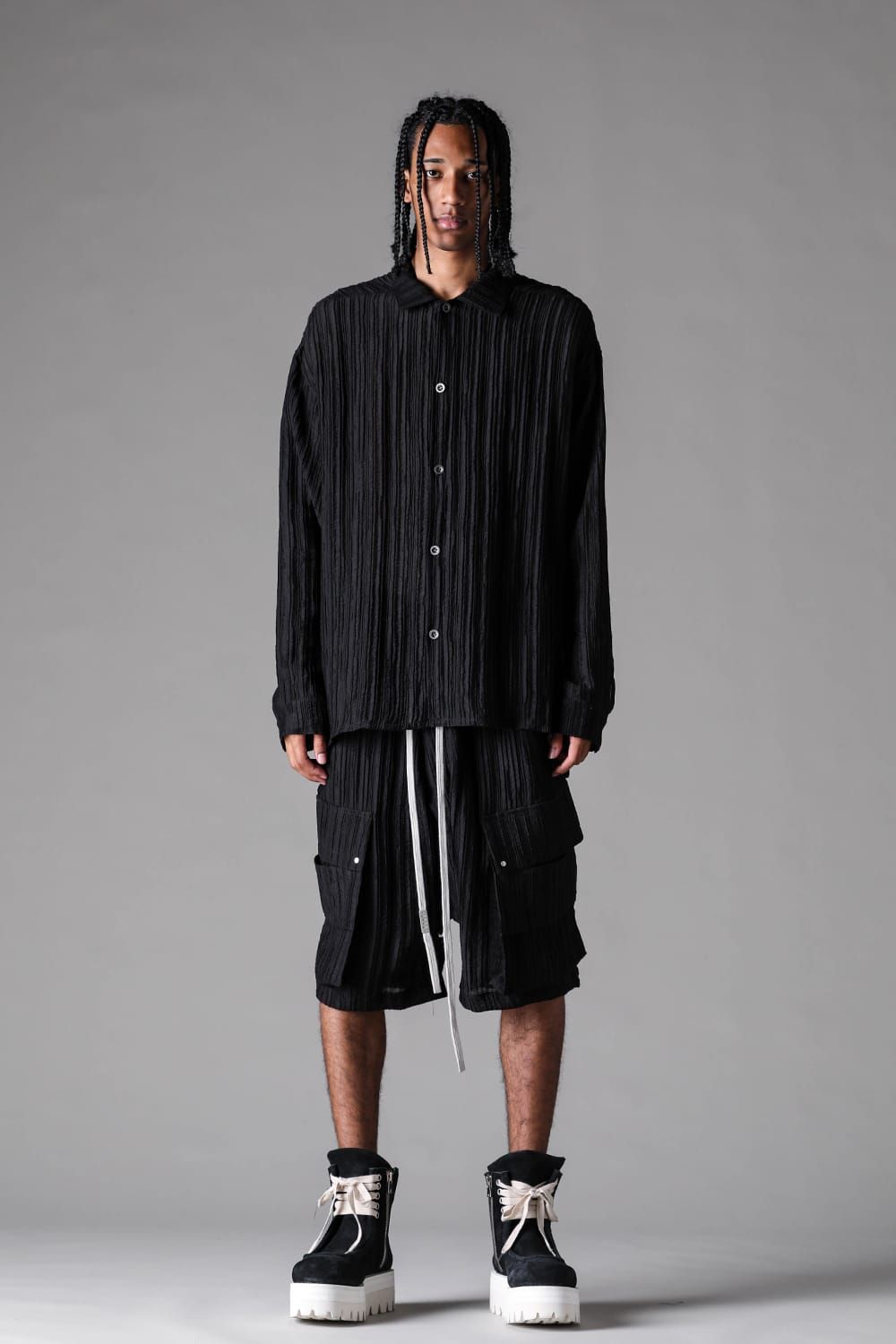 《2027SS先行予約》Ripple Sheer Shirts "Black" / リップルシアーシャツ"ブラック"