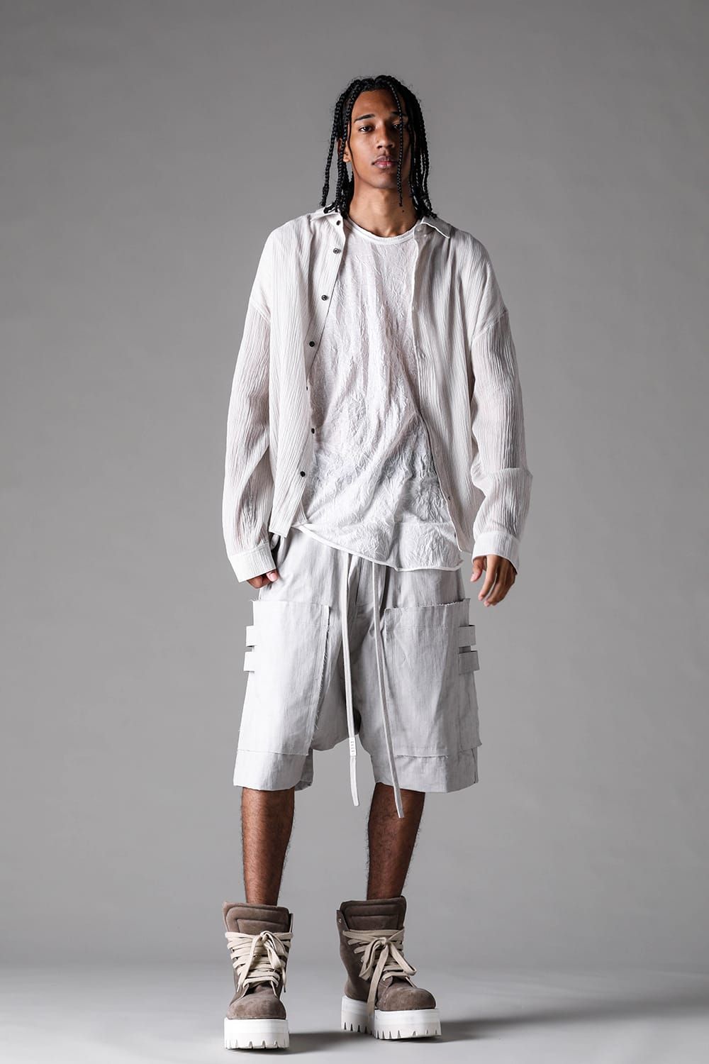《2027SS先行予約》Sumi Dyed Cargo Shorts"Grey / L.Grey" / 墨染カーゴショーツ"グレー/ライトグレー"
