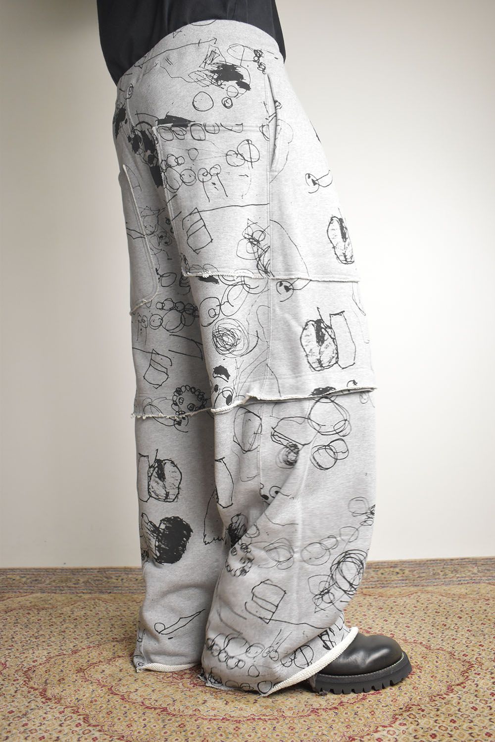 Sweat Print Wide Pants"Grey" / スウェットプリントワイドパンツ"グレー"