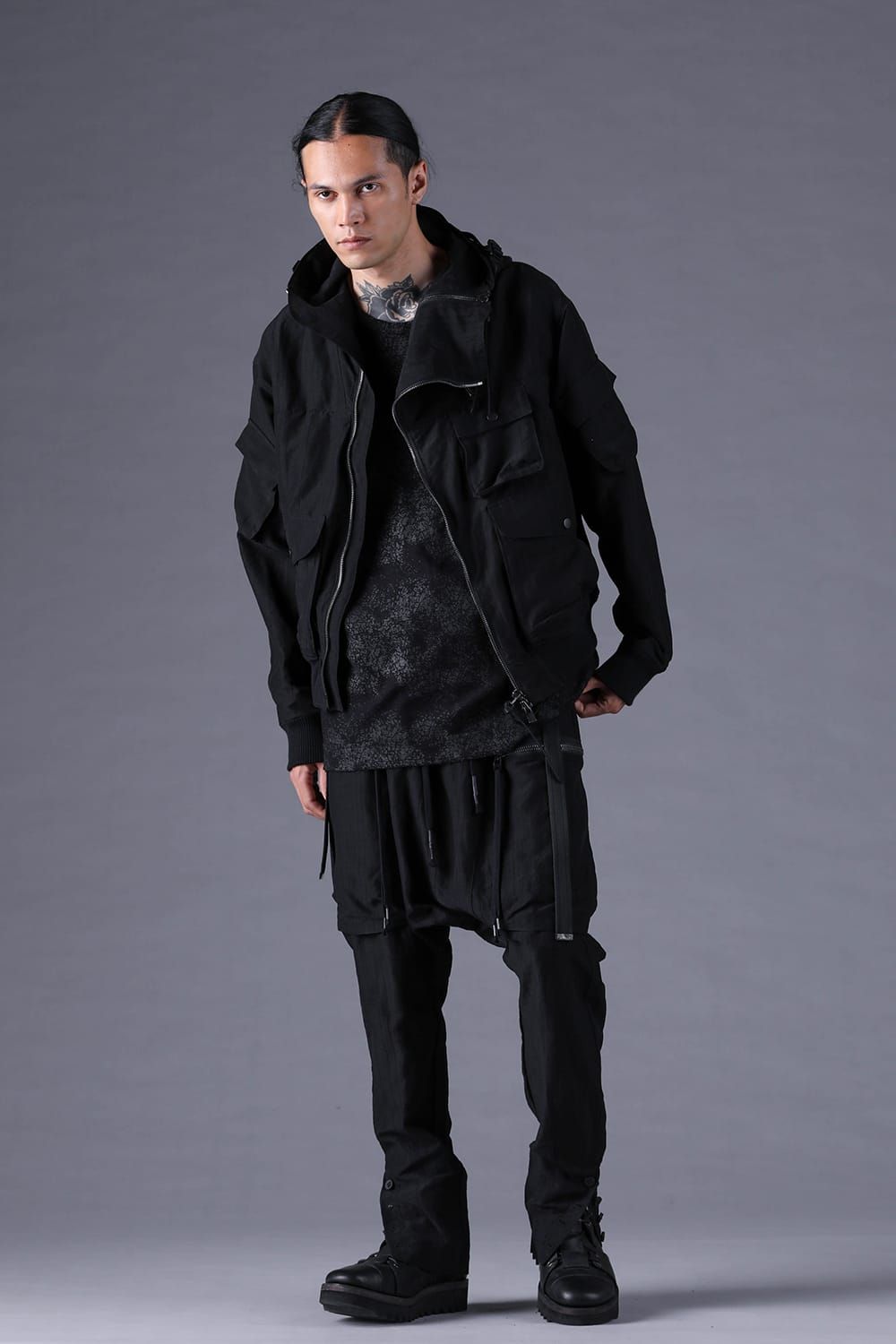 《2027SS先行予約分》Scar Stripe Jacquard Hooded Blouson"Black" / スカーストライプジャガードフードブルゾン"ブラック"