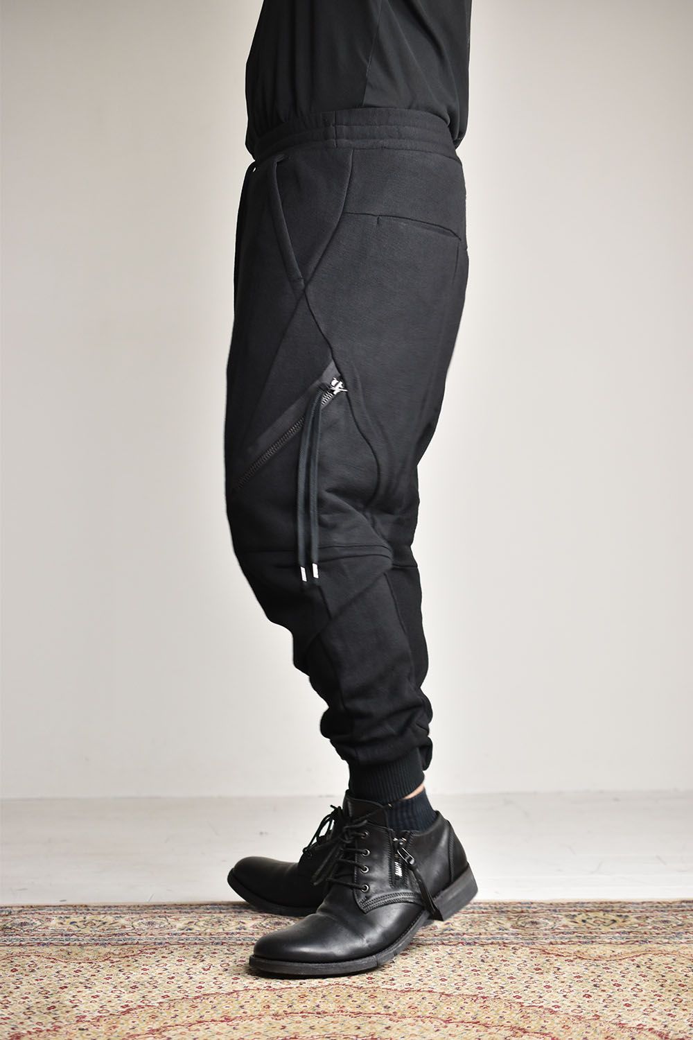 Wool Non-Ply Yarn Sarrouel Jogger Pants"Black"/ウール無撚糸裏毛サルエルジョガーパンツ"ブラック"
