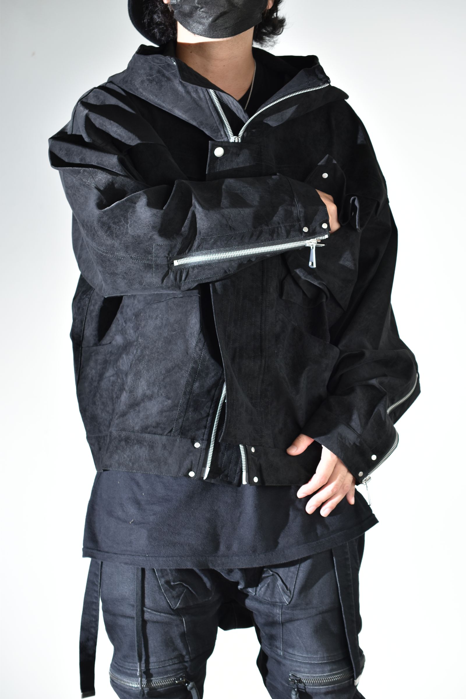 Vegan Suede Leather Hoodie Blouson"Black" / ヴィーガンスウェードレザーフーディブルゾン "ブラック"