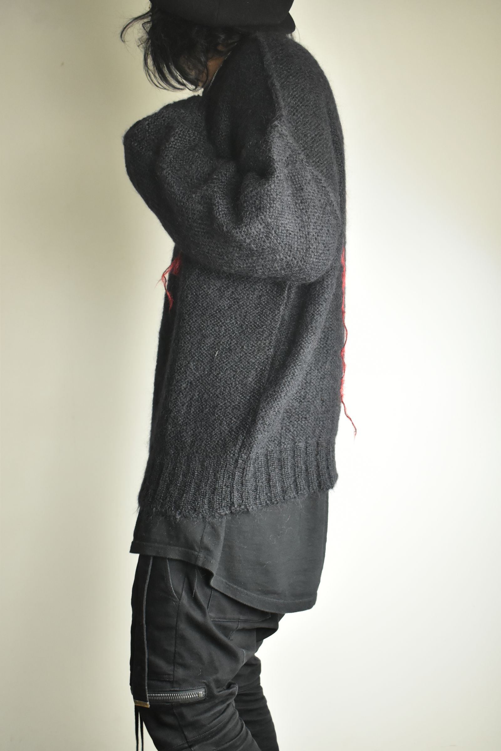 Mohair Knit Pullover "Black-Red" / モヘアニットプルオーバー"ブラックレッド"