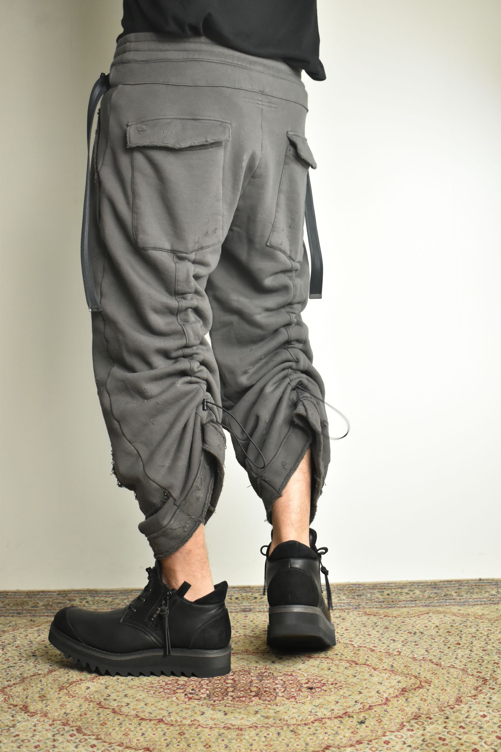 Untwisted Yarn Fleece Shotgun Wide Cropped Pants"Charcoal" / 無撚糸裏毛ショットガンワイドクロップドパンツ"チャコール"