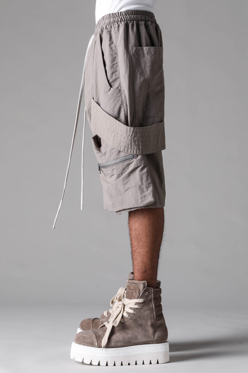 《2027SS先行予約》Rayon Nylon Belt Cargo Sarrouel Shorts"Black / Grey / L.Khaki" /レーヨンナイロンベルトカーゴサルエルショーツ"ブラック/グレー/ライトカーキ"