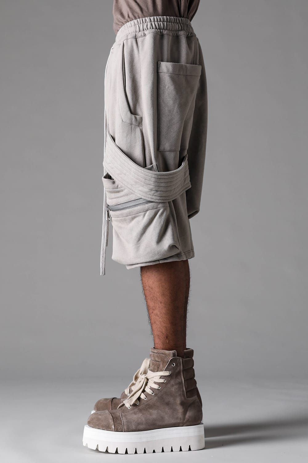 《2027SS先行予約》French Terry Belt Cargo Sarrouel Shorts "Black / Grey / L.Beige"/ フレンチテリー裏毛ベルトカーゴサルエルショーツ"ブラック / グレー /ライトベージュ"