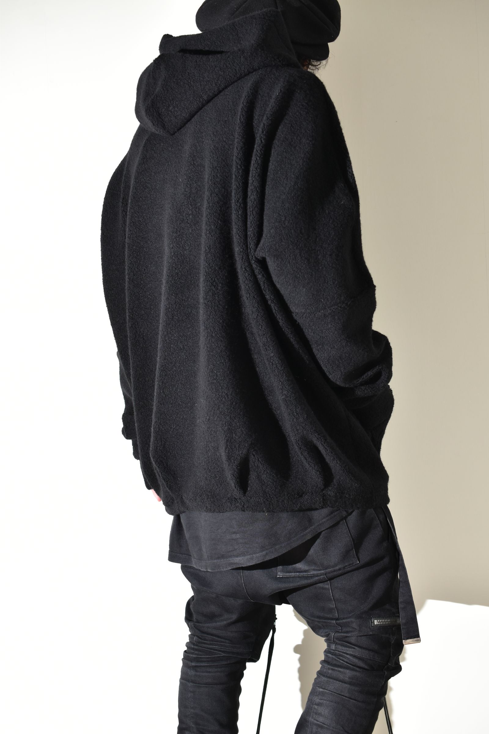 Sheep Pile Knit Dolman Hoodie Pullover"Black" / シープパイルニットドルマンフーディプルオーバー"ブラック"